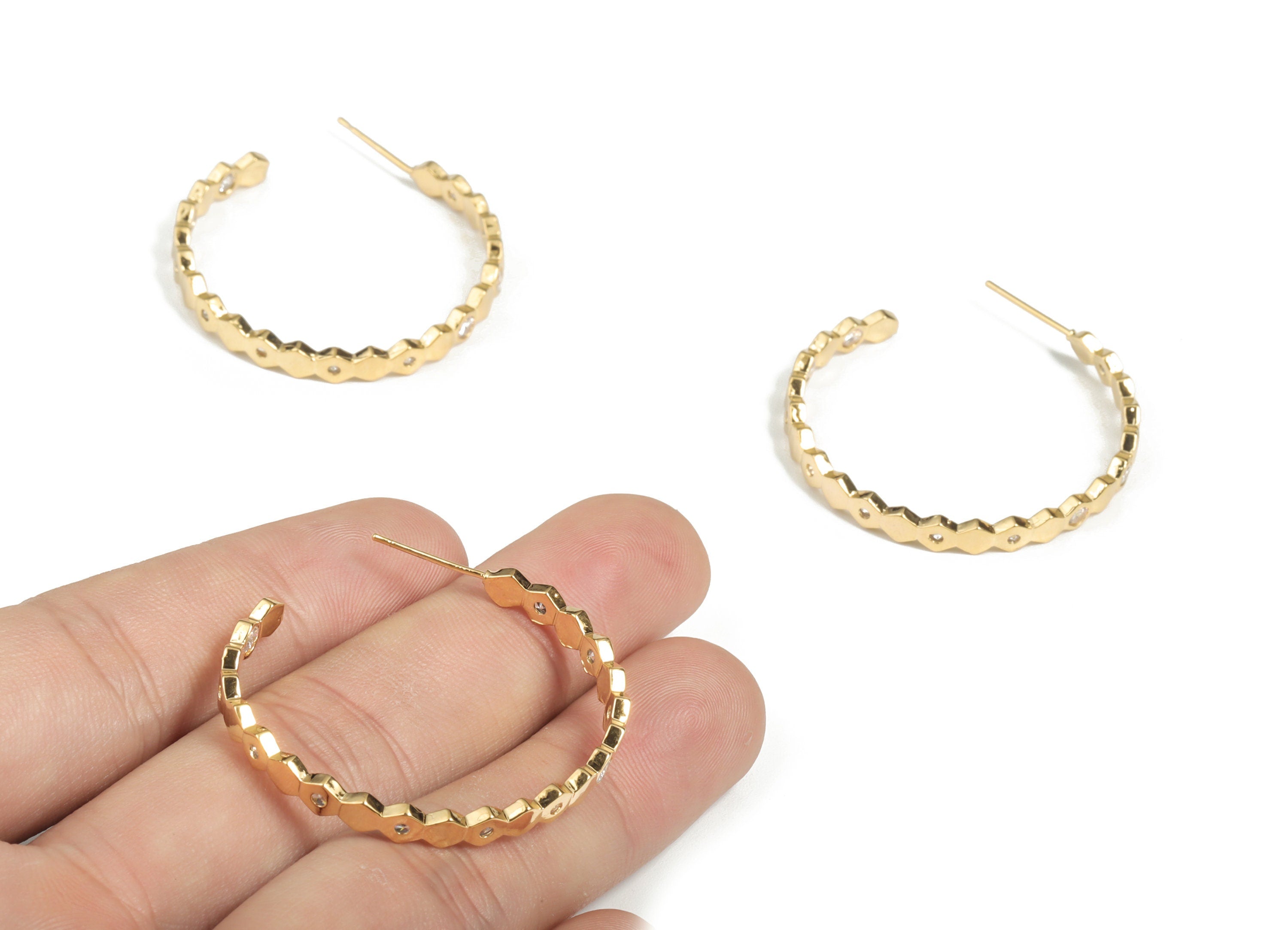 Raw Brass Earring Stud – Brass Stud Earring for Women - 18K Real Gold Plated Brass – Jewelry Making Supplies - 35.53×33.17×4.38mm - RGP2922 - DOMEDBAZAAR