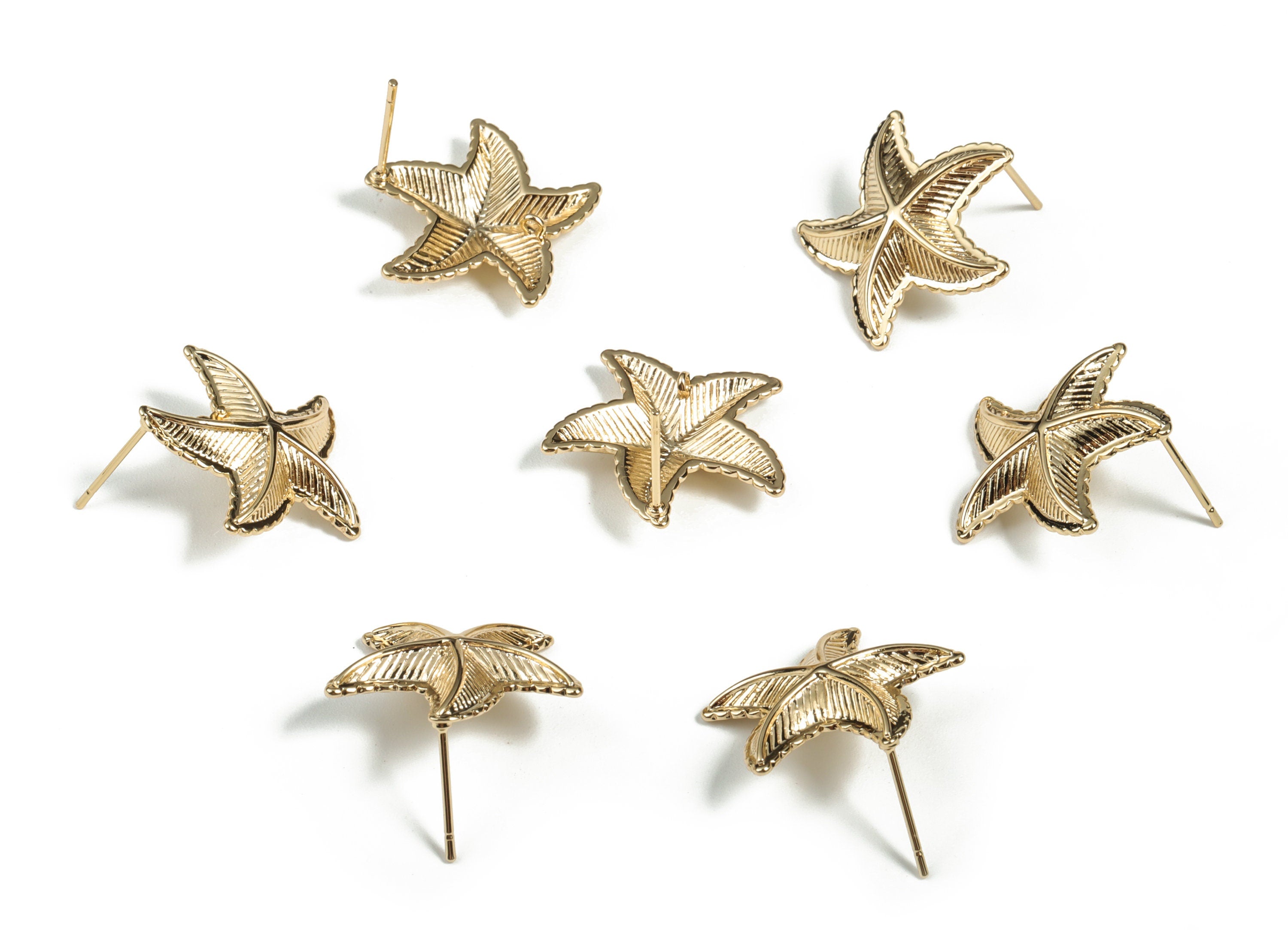 Brass Starfish Earring Post –Gold Starfish Stud - 18K Real Gold Plated Brass – 316 Surgical Stainless Steel - 21.53×20.69×3.79mm - RGP2928 - DOMEDBAZAAR