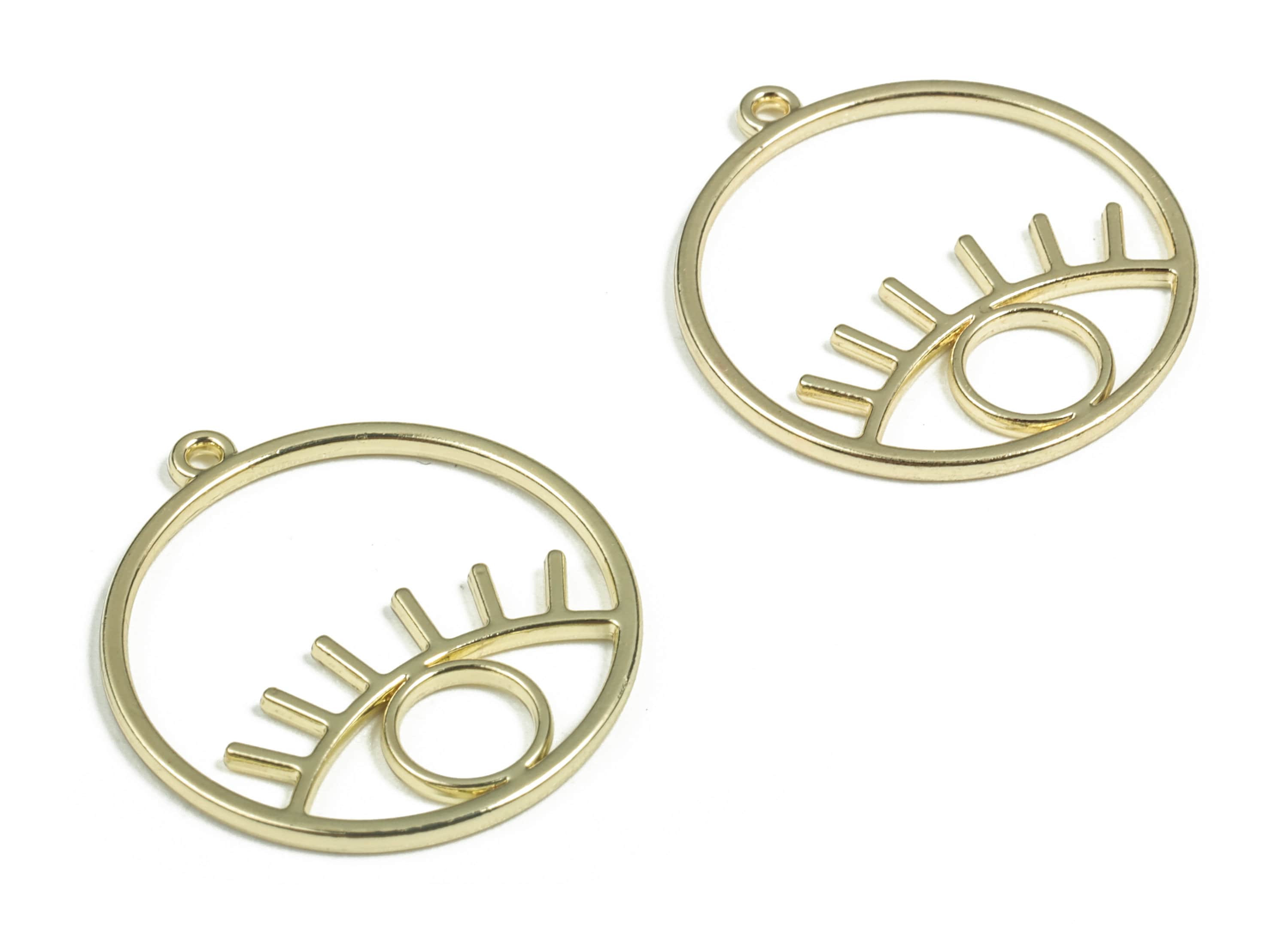 Alloy Eye Earring Charms - Gold Alloy Round Pendant - Gold Tone Plated Alloy - Jewelry Making Supplies - 24.09x21.9x1.22mm - ZZ1782 - DOMEDBAZAAR