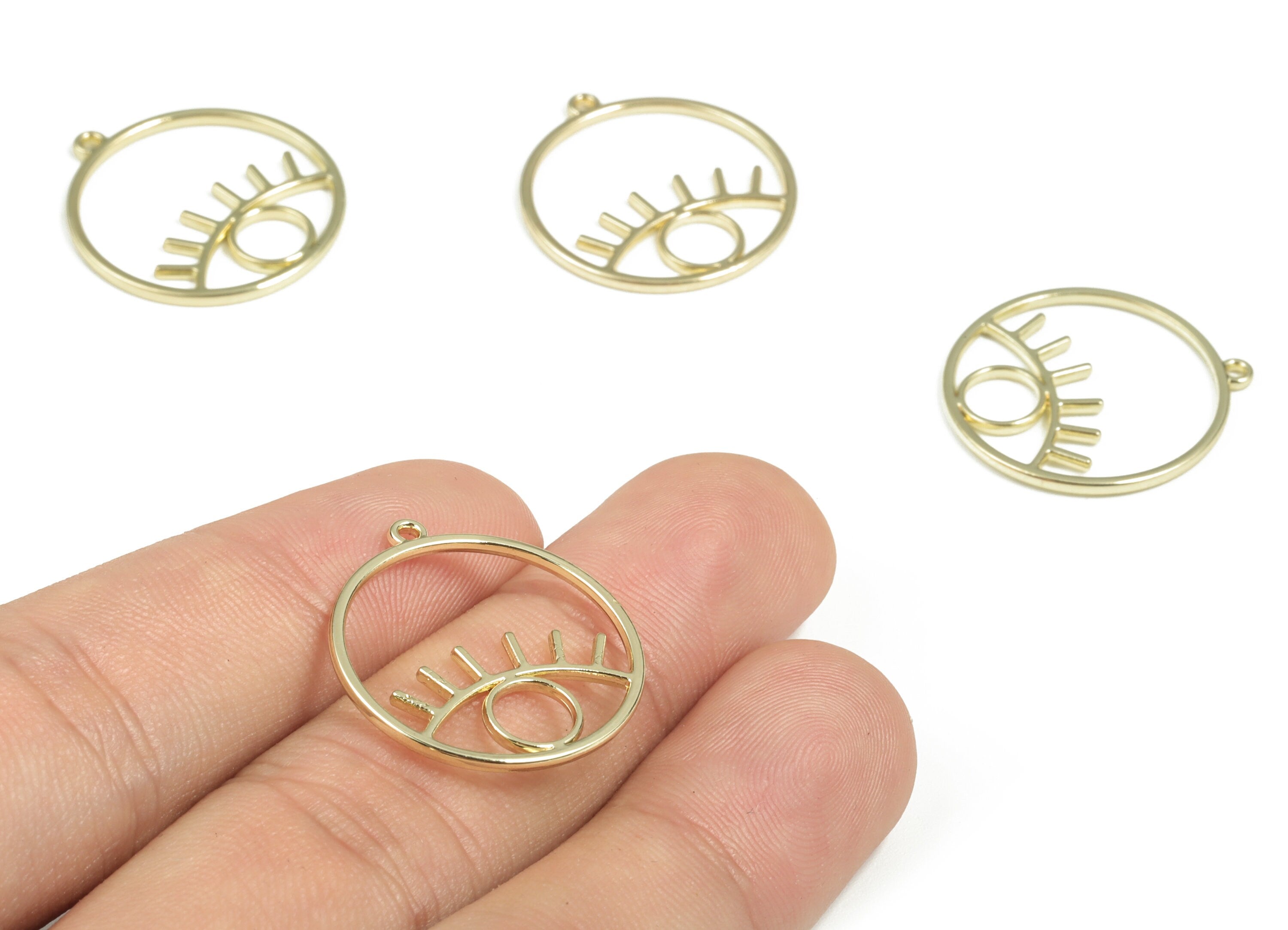 Alloy Eye Earring Charms - Gold Alloy Round Pendant - Gold Tone Plated Alloy - Jewelry Making Supplies - 24.09x21.9x1.22mm - ZZ1782 - DOMEDBAZAAR