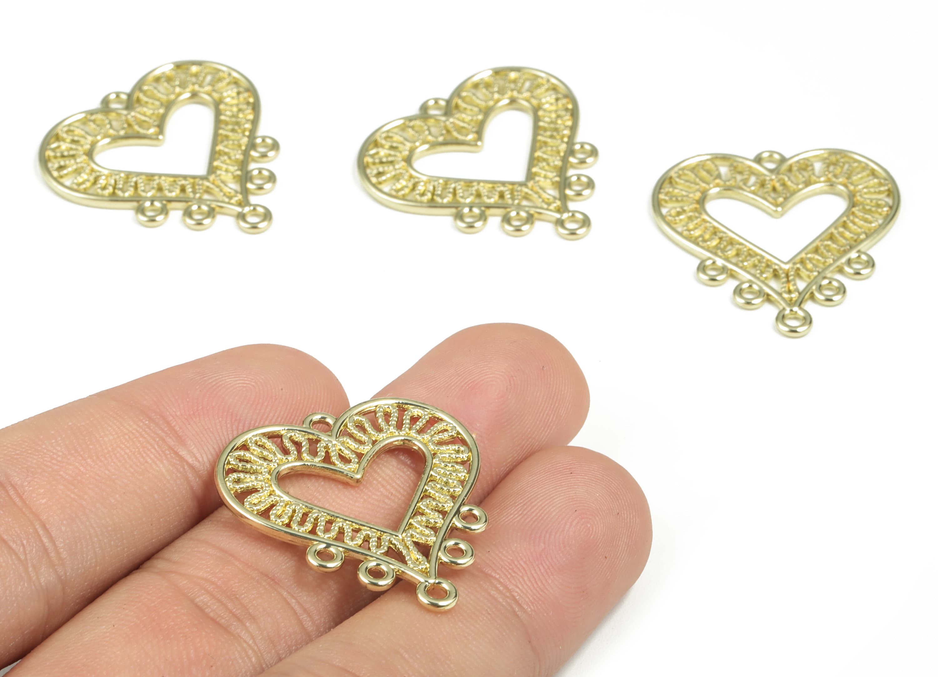 Alloy Heart Earring Charms - Gold Alloy Heart Connector - Gold Tone Plated Alloy - 6 Holes - Jewelry Supplies - 27.85x26.52x1.37mm - ZZ1775 - DOMEDBAZAAR