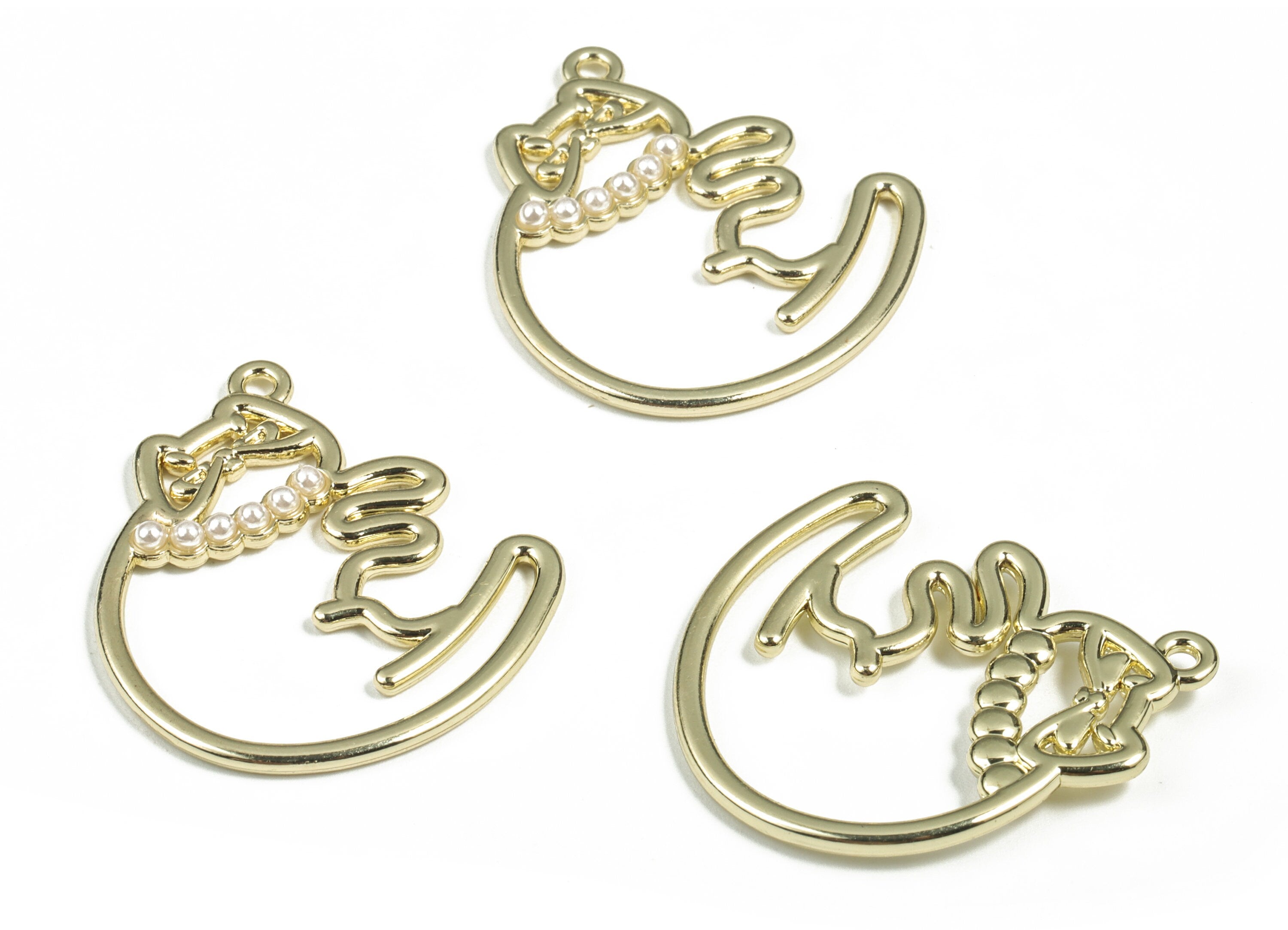 Alloy Cat Earring Charms - Gold Alloy Cat Pendant - Gold Tone Plated Alloy - Jewelry Making Supplies - 33.55x29.55x3.01mm - ZZ1773 - DOMEDBAZAAR