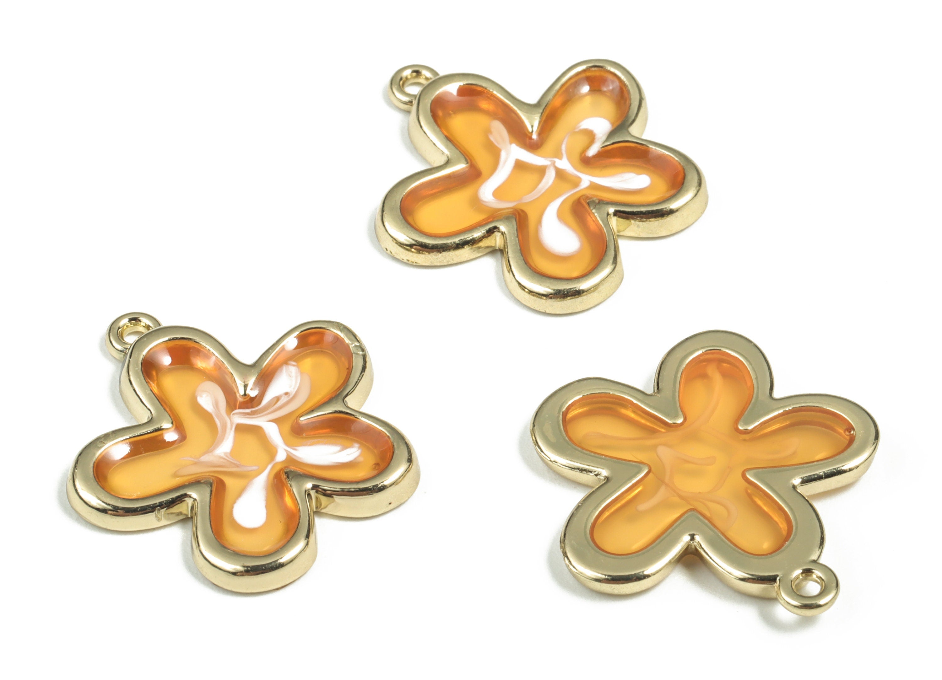 Alloy Flower Earring Charms - Enamel Alloy Flower Pendant - Gold Tone Plated Alloy - Jewelry Making Supplies - 23.43x22.07x2.32mm - ZZ1783 - DOMEDBAZAAR