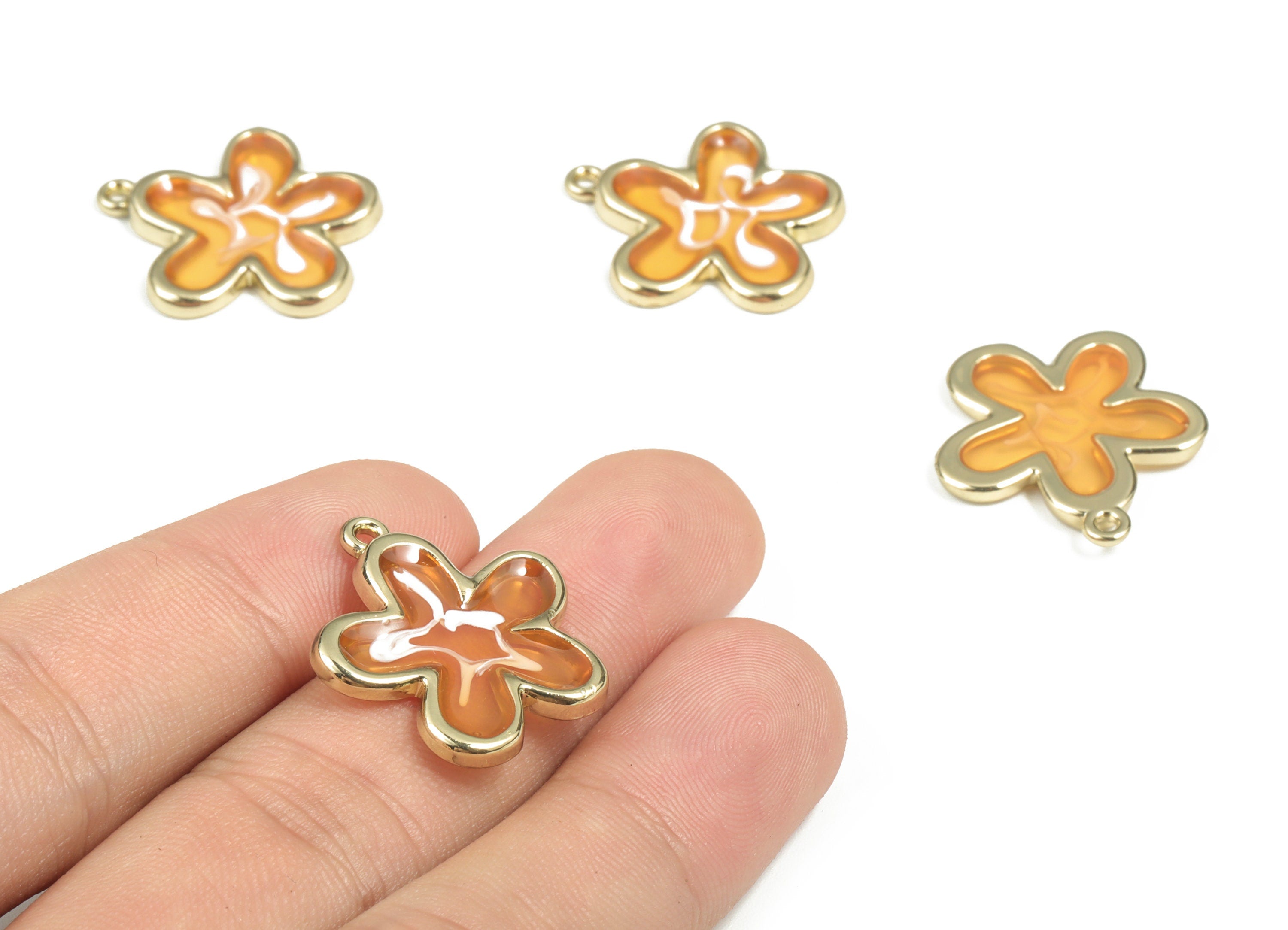 Alloy Flower Earring Charms - Enamel Alloy Flower Pendant - Gold Tone Plated Alloy - Jewelry Making Supplies - 23.43x22.07x2.32mm - ZZ1783 - DOMEDBAZAAR