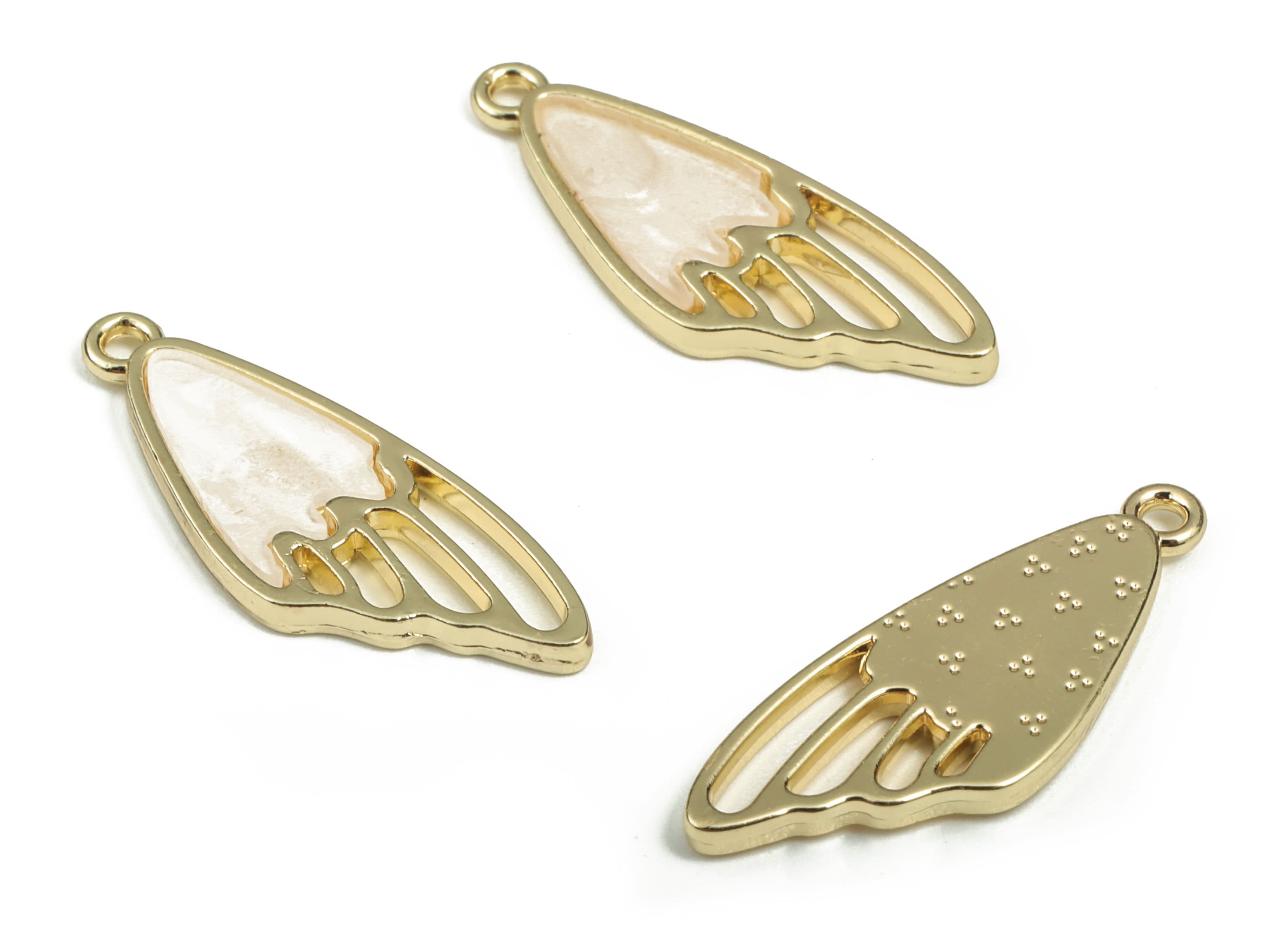 Alloy Wing Earring Charms With Acrylic - Gold Alloy Wing Pendant - Earring Findings - Jewelry Making Supplies - 27.95x10.68x1.95mm - ZZ1778 - DOMEDBAZAAR