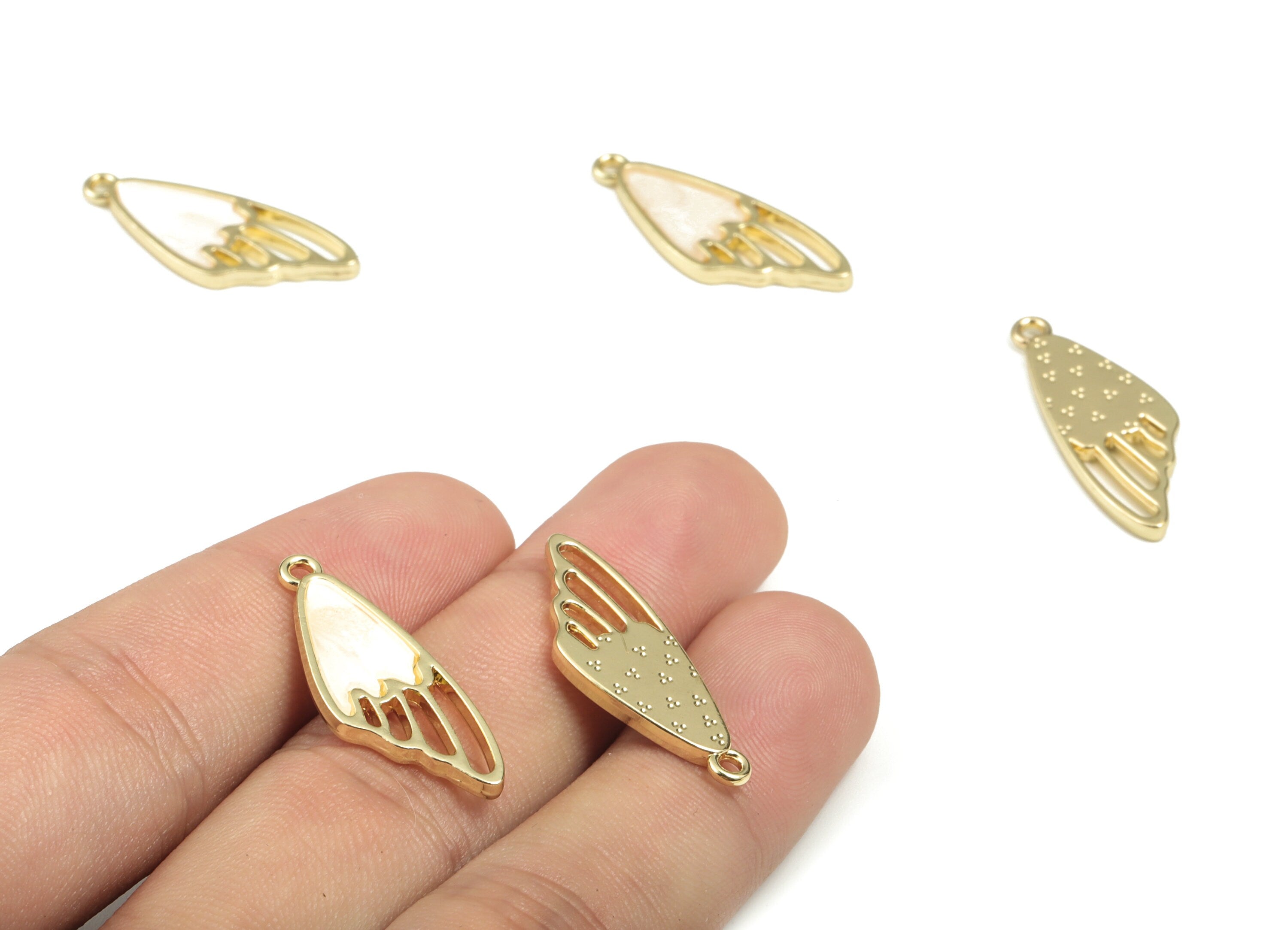 Alloy Wing Earring Charms With Acrylic - Gold Alloy Wing Pendant - Earring Findings - Jewelry Making Supplies - 27.95x10.68x1.95mm - ZZ1778 - DOMEDBAZAAR