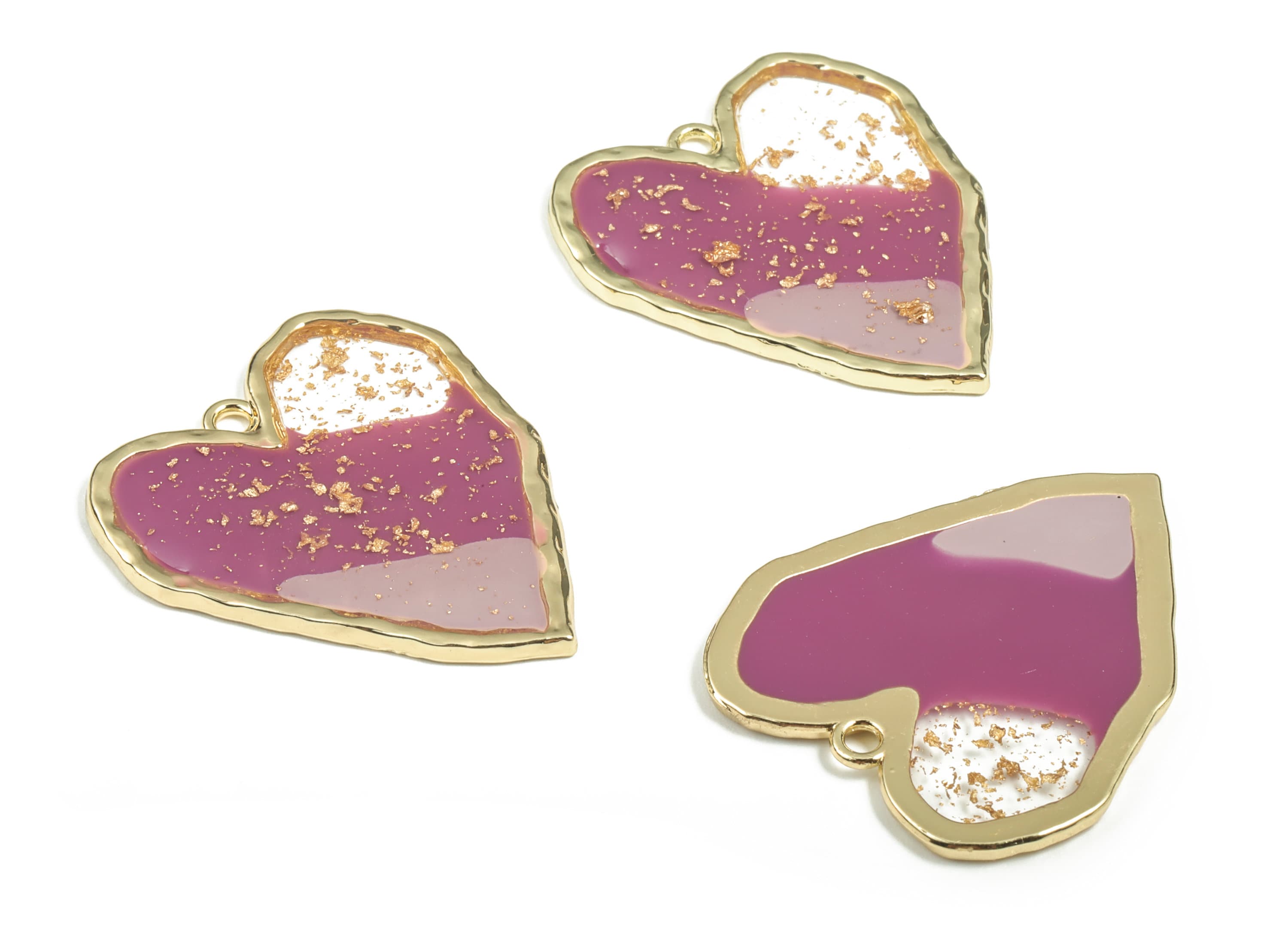 Alloy Heart Earring Charms - Enamel Gold Alloy Heart Pendant - Earring Findings - Jewelry Making Supplies - 37.69x32.8x2.41mm - ZZ1774 - DOMEDBAZAAR