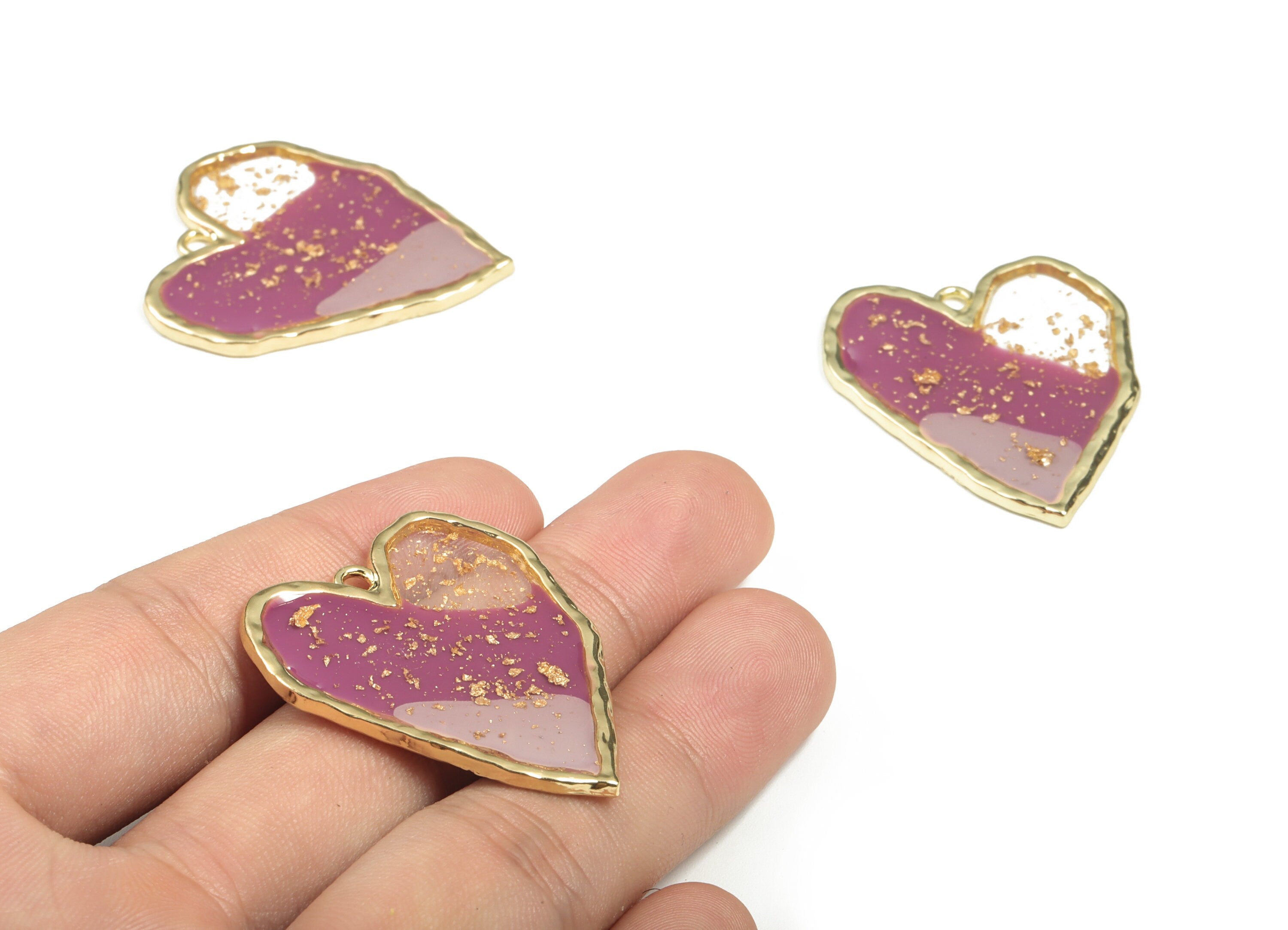 Alloy Heart Earring Charms - Enamel Gold Alloy Heart Pendant - Earring Findings - Jewelry Making Supplies - 37.69x32.8x2.41mm - ZZ1774 - DOMEDBAZAAR