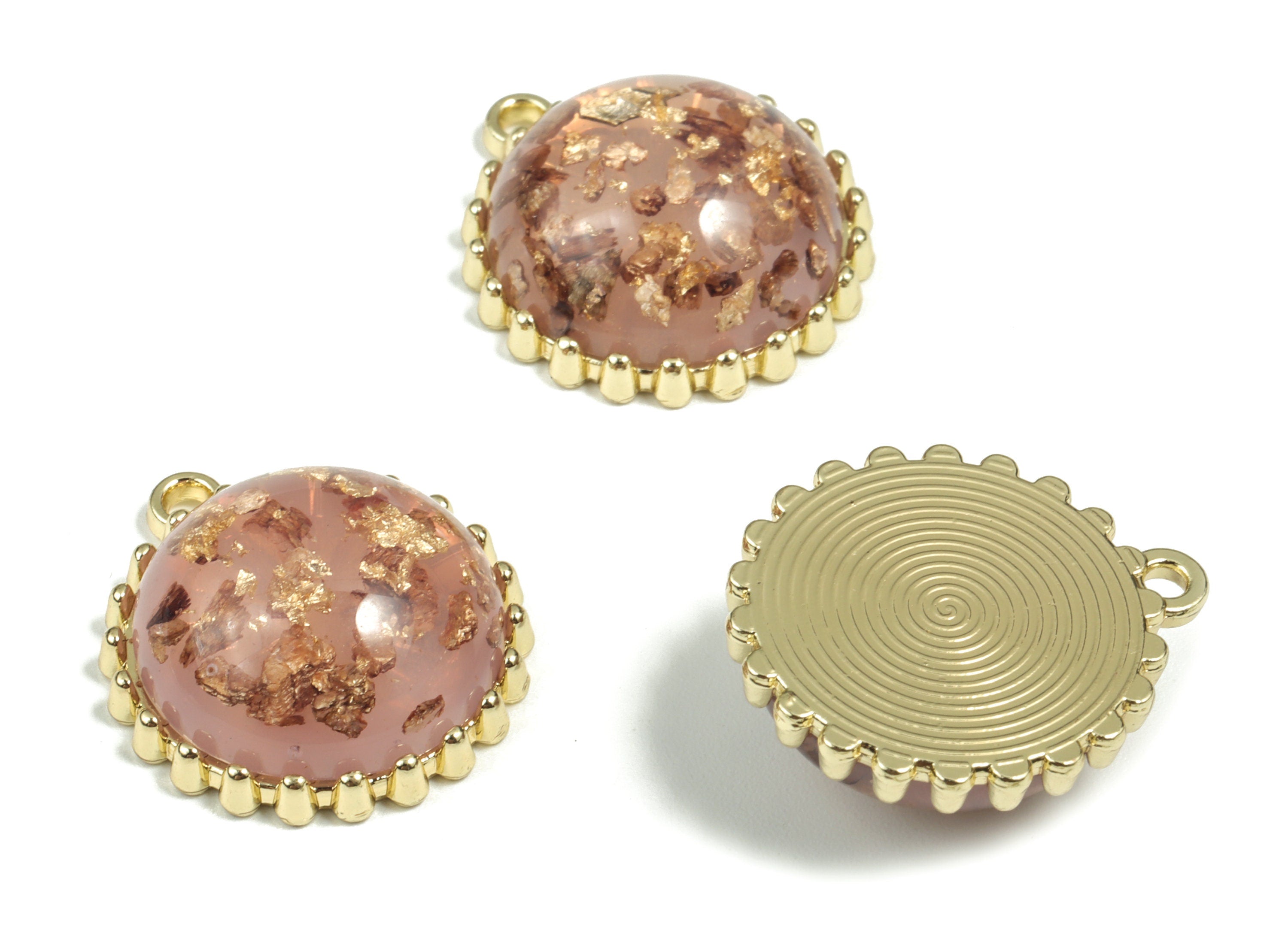Gold Alloy Circle Pendant - Alloy Round Earring Charms with Resin - Gold Tone Plated Alloy - Jewelry Supplies - 23.01x20.69x9.16mm - ZZ1771 - DOMEDBAZAAR