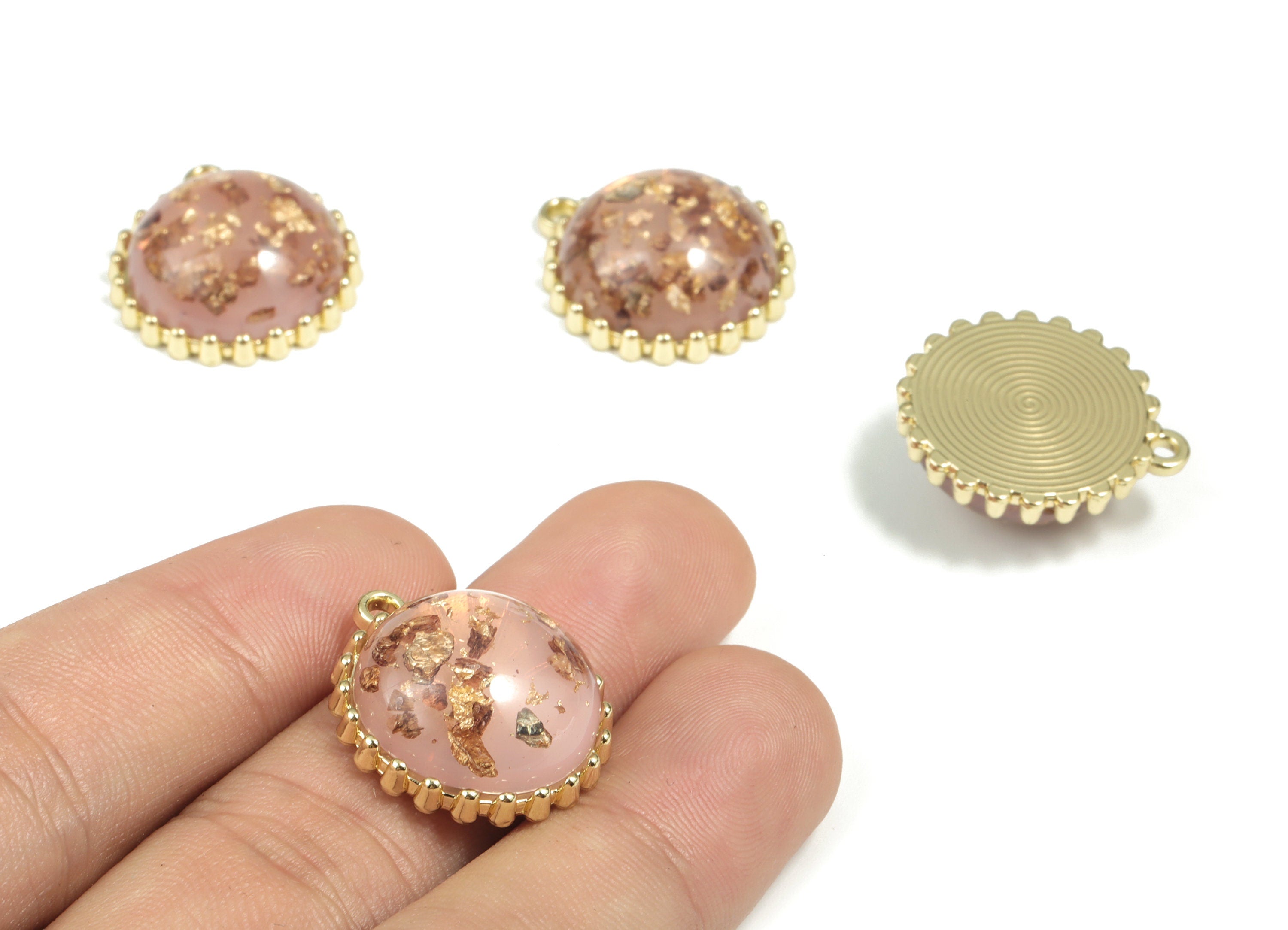 Gold Alloy Circle Pendant - Alloy Round Earring Charms with Resin - Gold Tone Plated Alloy - Jewelry Supplies - 23.01x20.69x9.16mm - ZZ1771 - DOMEDBAZAAR