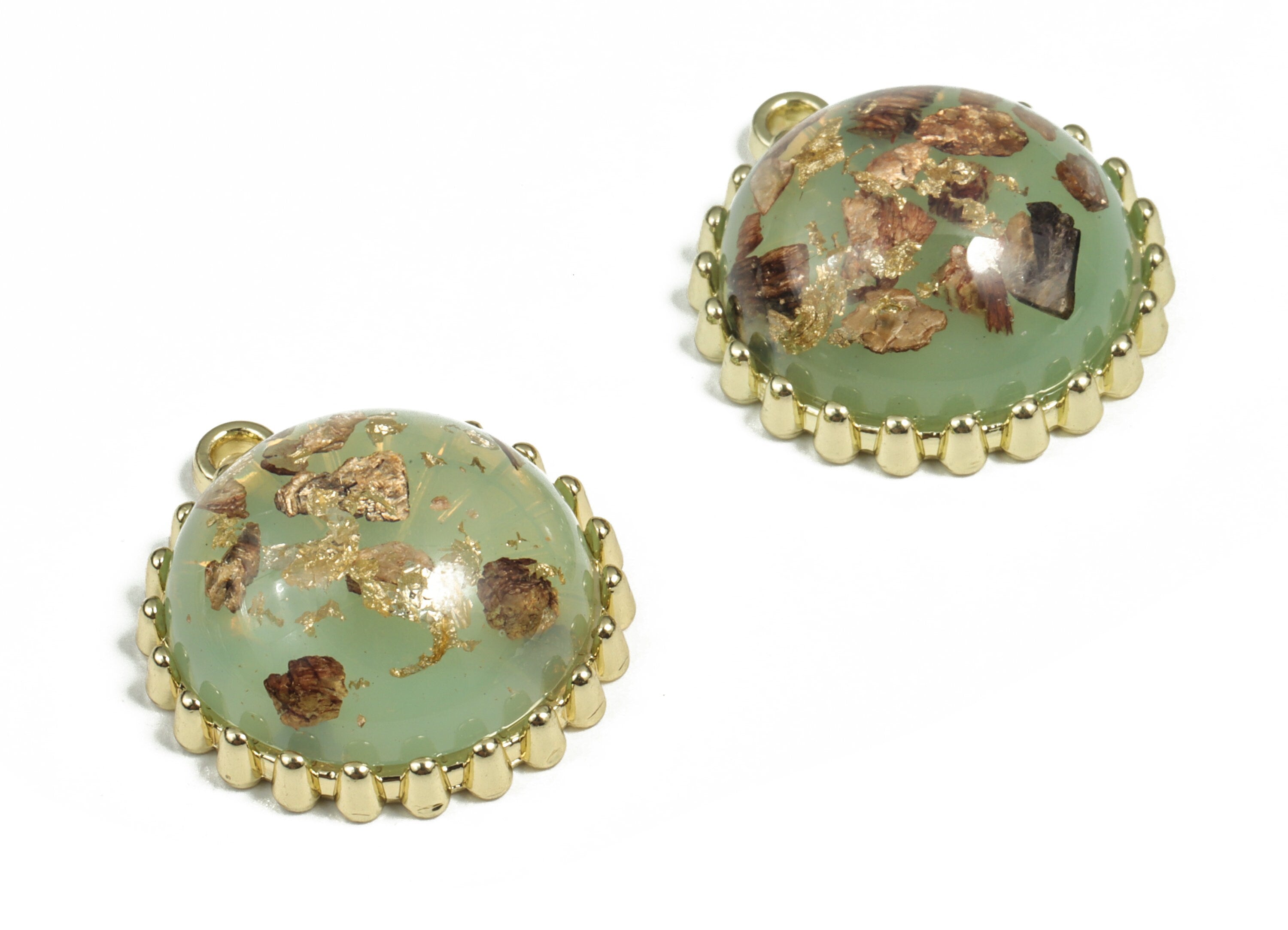 Alloy Round Earring Charms With Resin - Gold Alloy Circle Pendant - Earring Findings - Jewelry Making Supplies - 23.01x20.61x8.6mm - ZZ1788 - DOMEDBAZAAR