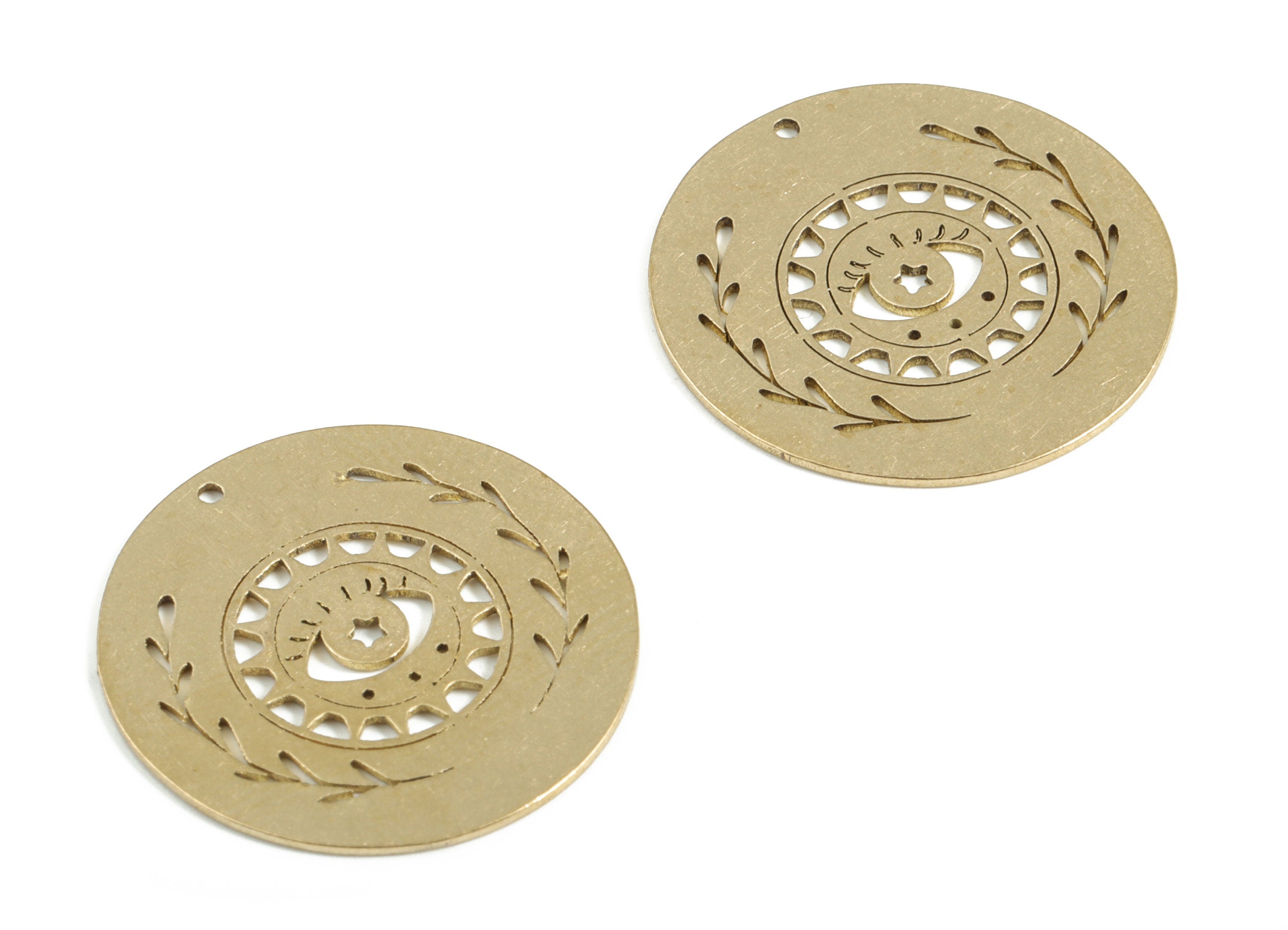Brass Eye Branch Round Earring Charms - Raw Brass Eyelash Circle Pendant - Earrings Finding - Jewelry Supplies - 22.15x22.15x0.57mm - PP4037 - DOMEDBAZAAR