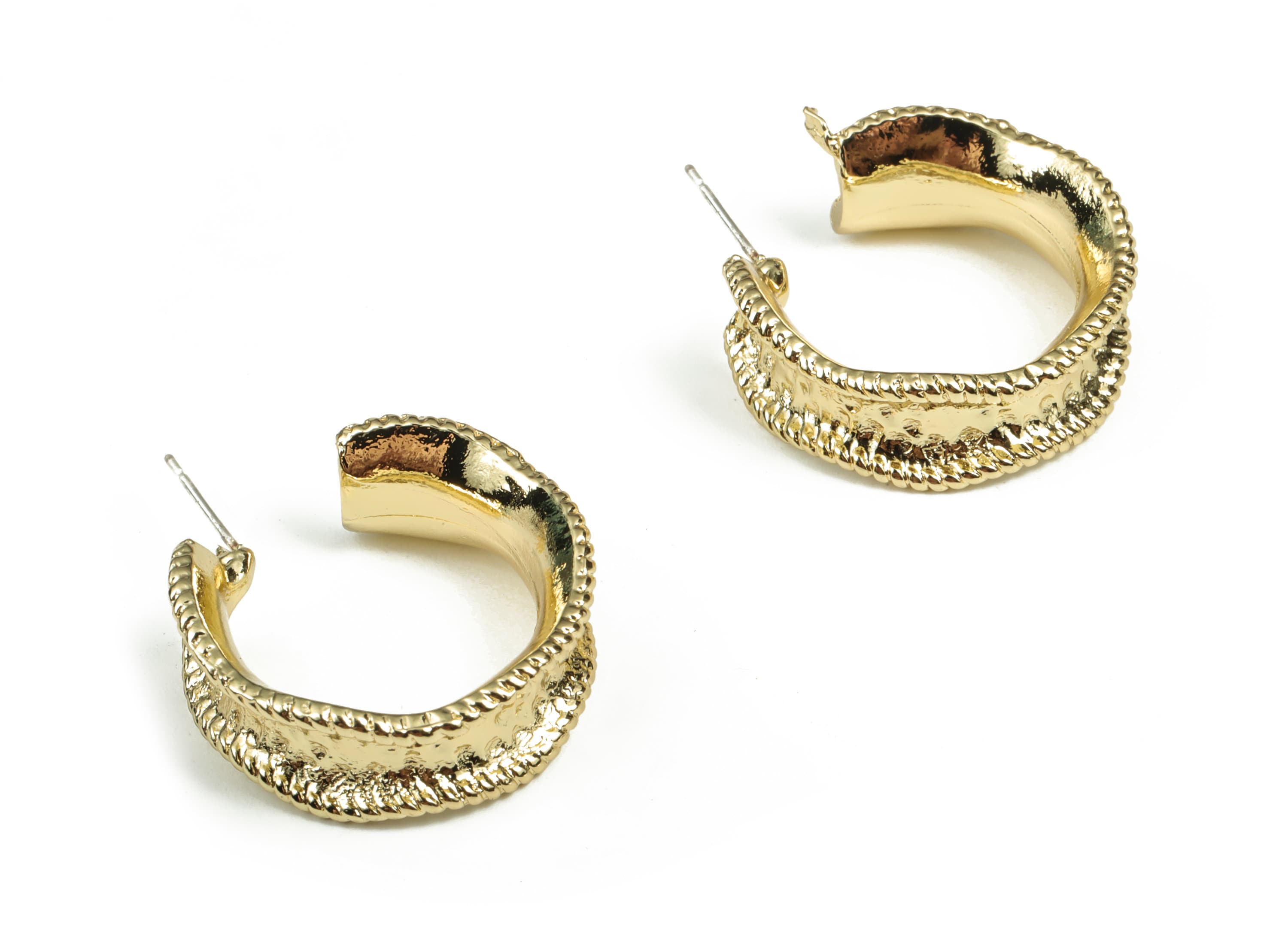 Alloy Hammered C Earring Stud - Zinc Alloy C Earring Post - Silver Stud - Gold Tone Plated - Jewelry Supplies - 24.63x21.23x3.73mm - ZZ1794 - DOMEDBAZAAR
