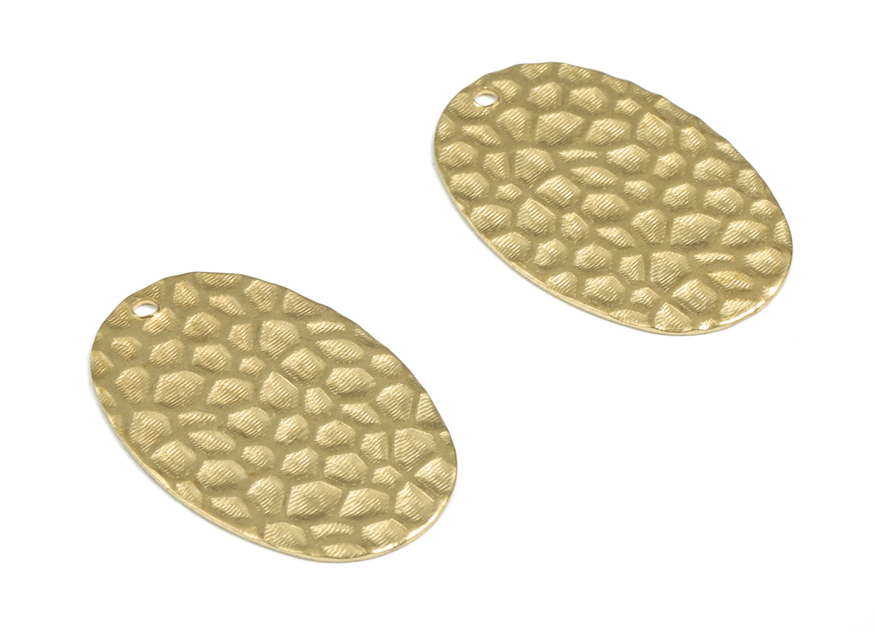 Brass Hammered Oval Earring Charms - Raw Brass Oval Pendant - Earring Findings - DIY Jewelry Supplies - 26.51x17.09x0.67mm - PP3959 - DOMEDBAZAAR