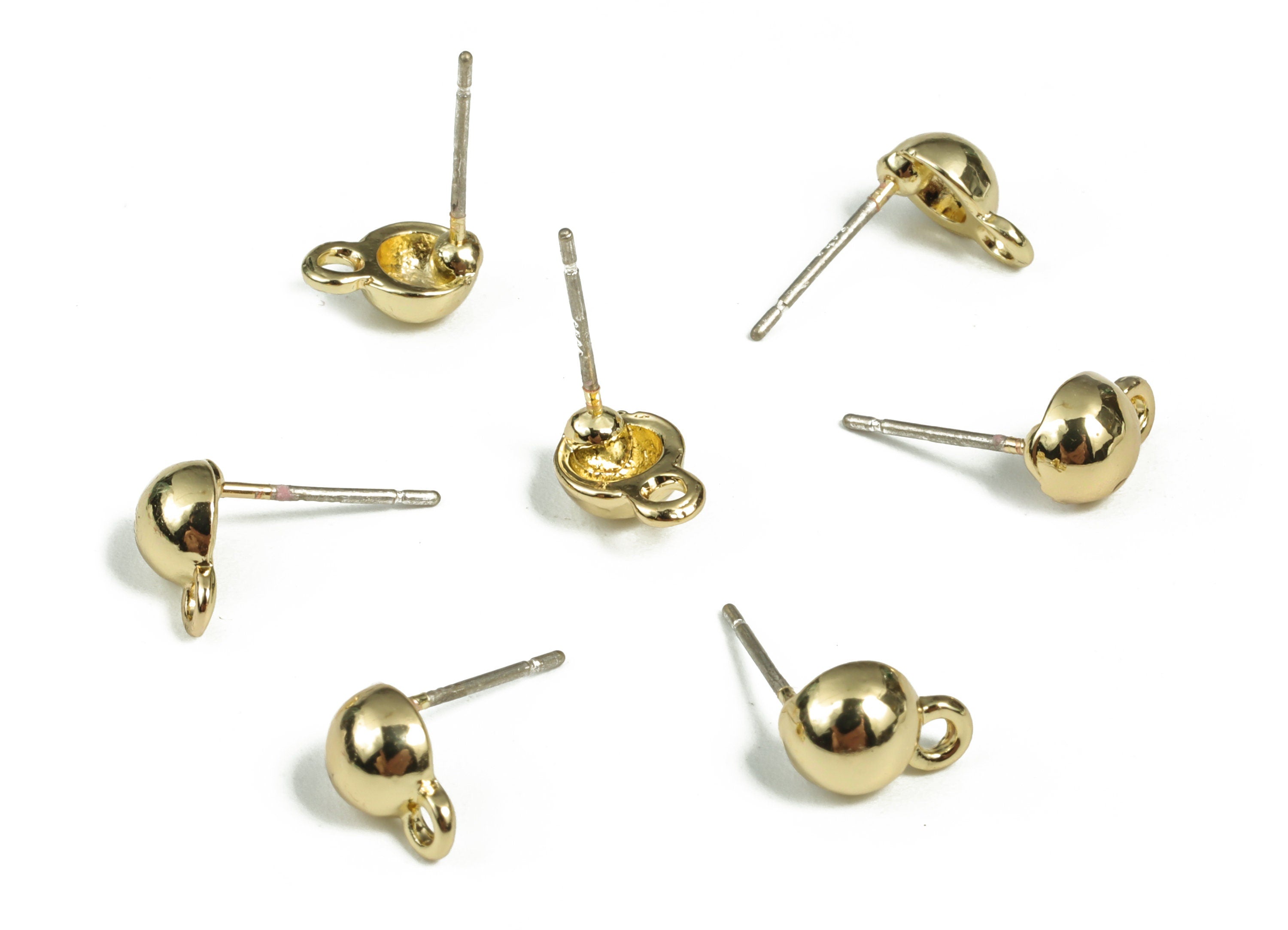 Alloy Round Earring Stud - Zinc Alloy Round Earring Post - Silver Stud - Gold Tone Plated - Jewelry Supplies - 8.74x5.98x3.98mm - ZZ1796 - DOMEDBAZAAR
