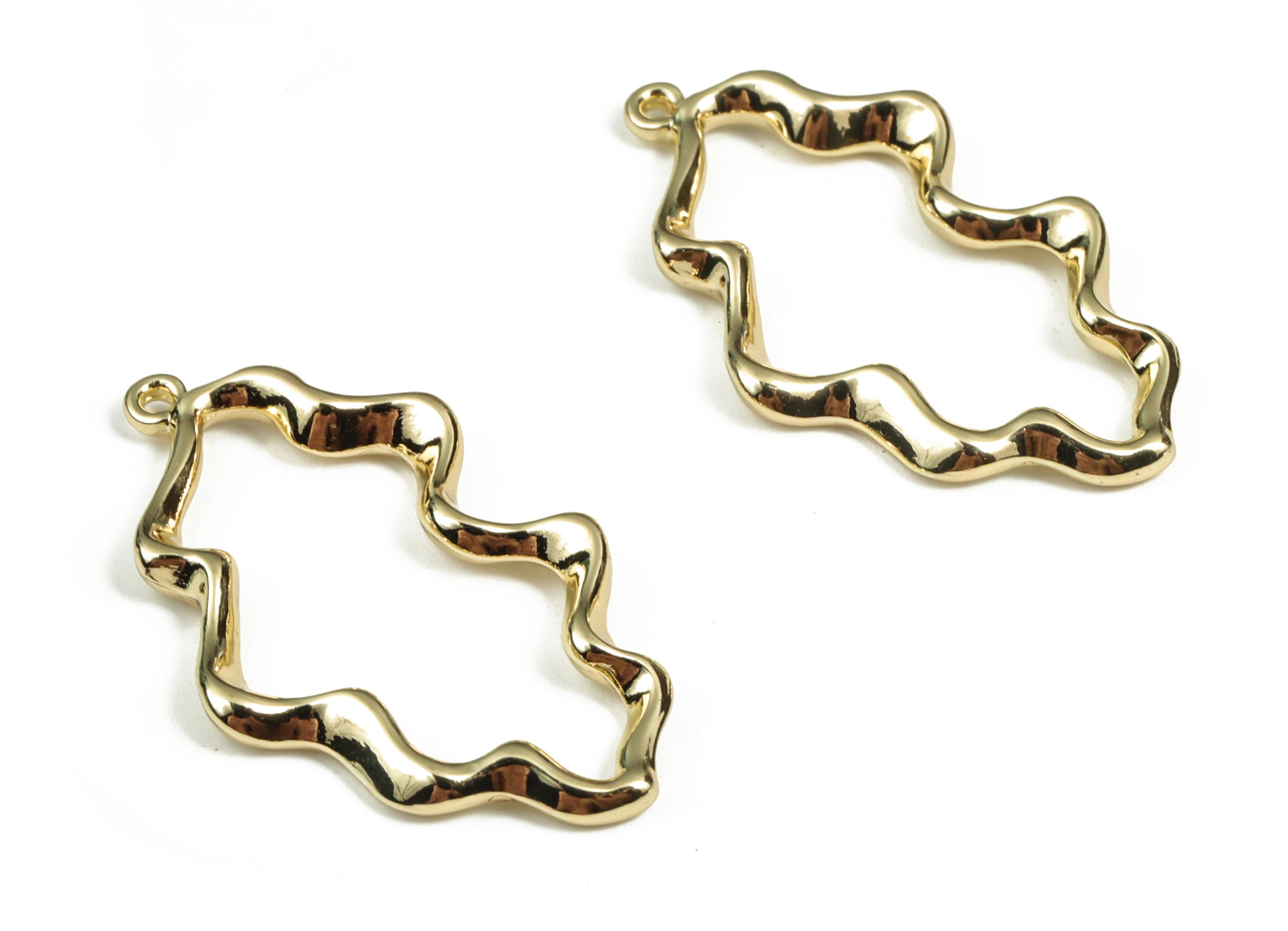 Alloy Geometry Earring Charms - Zinc Alloy Geometry Pendant - Gold Tone Plated Alloy - Jewelry Making Supplies - 37.96x22.24x3.32mm - ZZ1795 - DOMEDBAZAAR