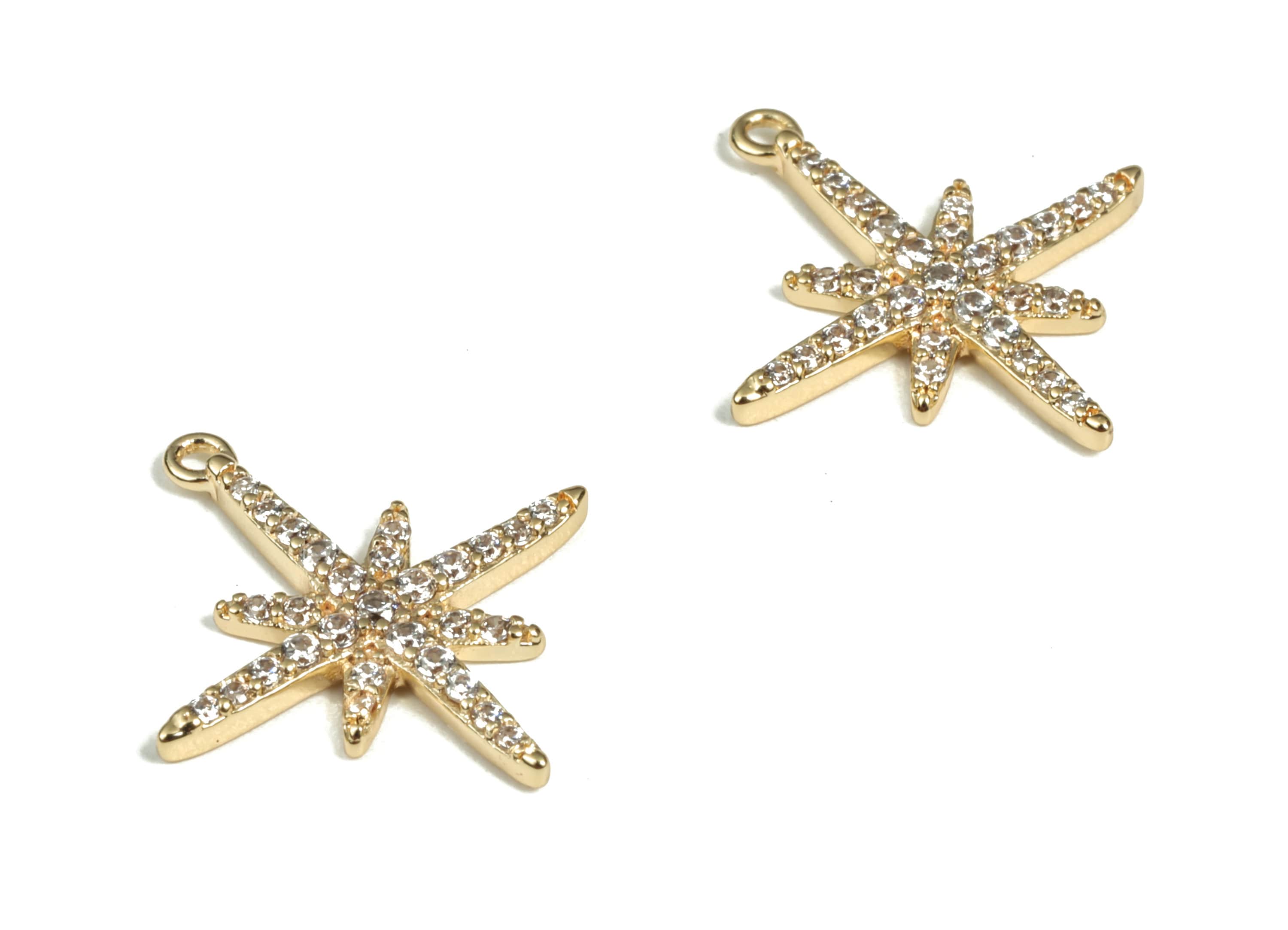 Brass Star Earring Charms With Zircon – Gold Star Pendant - 18K Real Gold Plated Brass – Jewelry Supplies - 18.78x16.95x1.76mm - RGP2949 - DOMEDBAZAAR