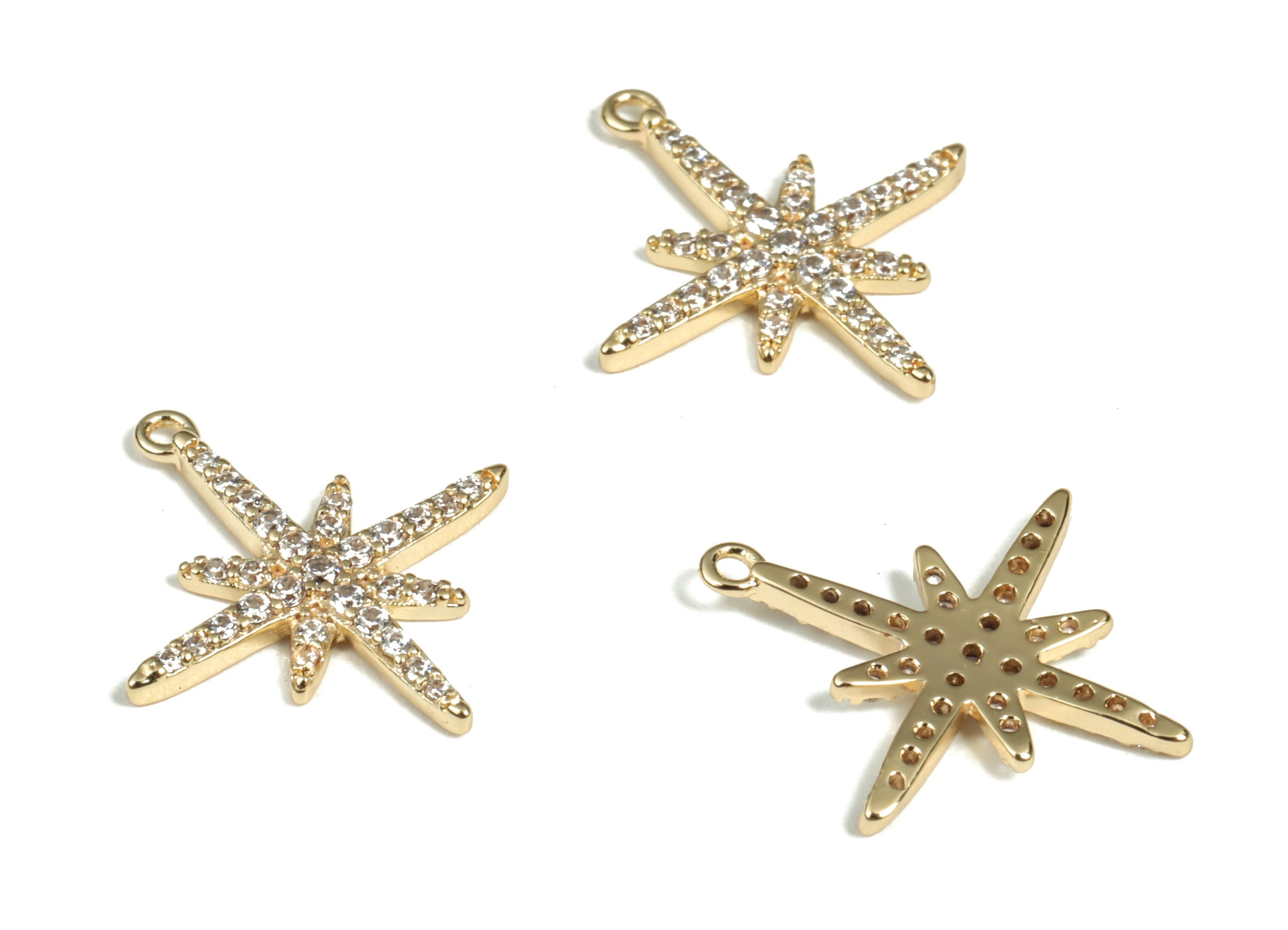 Brass Star Earring Charms With Zircon – Gold Star Pendant - 18K Real Gold Plated Brass – Jewelry Supplies - 18.78x16.95x1.76mm - RGP2949 - DOMEDBAZAAR