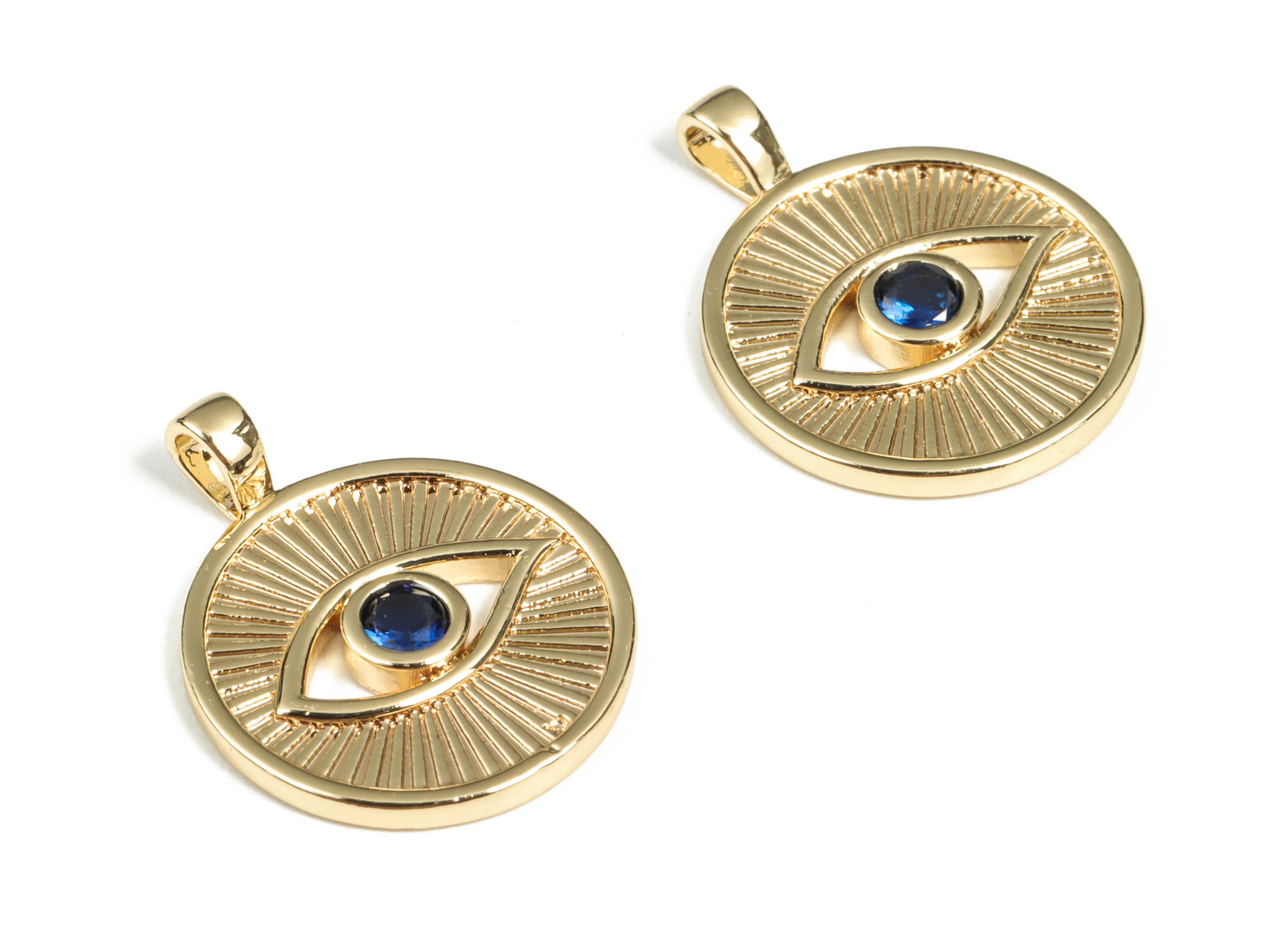 Brass Round Eye Earring Charms With Zircon - Gold Circle Eye Pendant - 18K Real Gold Plated Brass - 21.74x17.29x2.27mm - RGP3016 - DOMEDBAZAAR