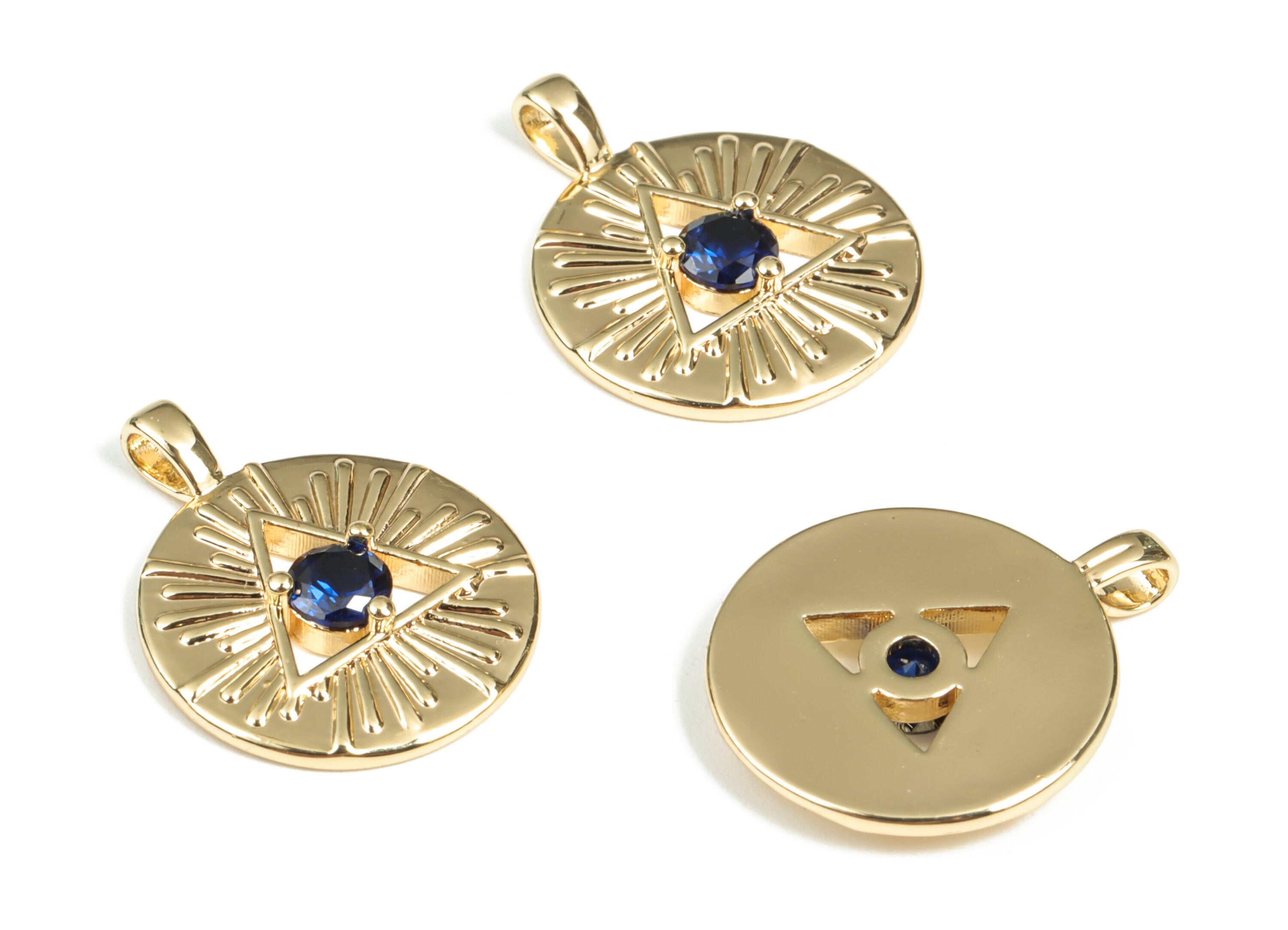Brass Round Eye Earring Charms With Zircon - Gold Circle Eye Pendant - 18K Real Gold Plated Brass - 21.55x17.06x3.15mm - RGP3013 - DOMEDBAZAAR