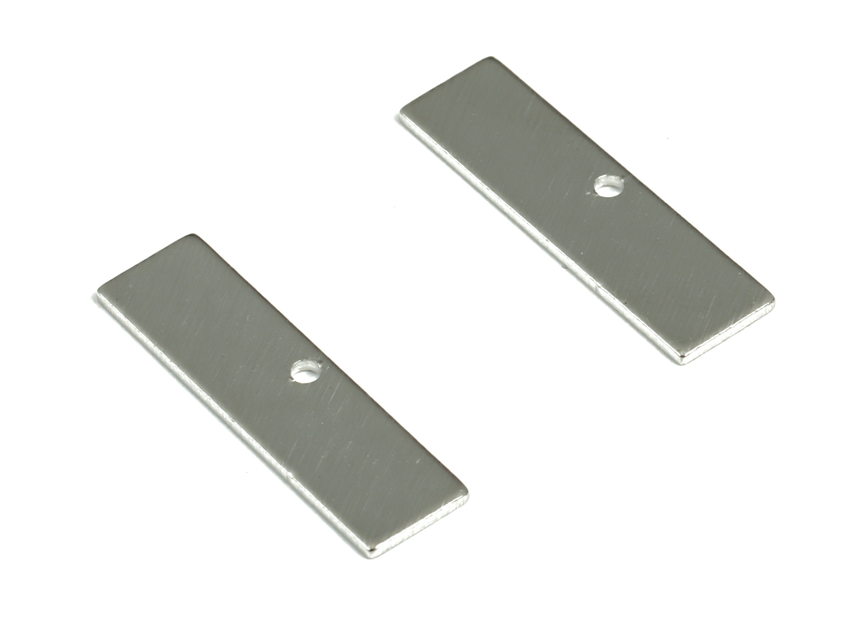 Brass Textured Rectangle Earring Charms - 18K Real White Gold Plated Brass Rectangle Pendant - Jewelry Supplies - 21.41x6x0.79mm - RGP3012S - DOMEDBAZAAR