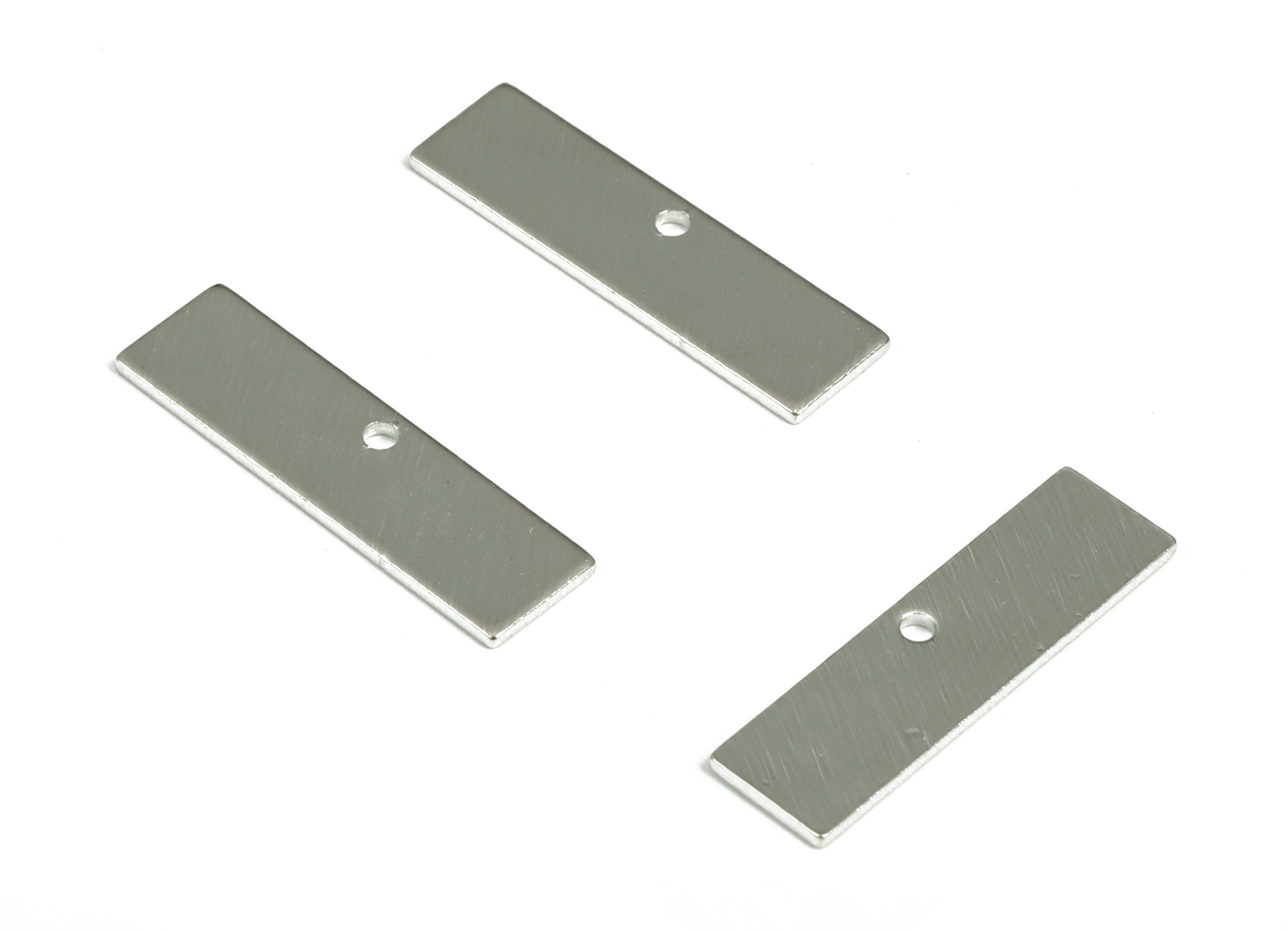 Brass Textured Rectangle Earring Charms - 18K Real White Gold Plated Brass Rectangle Pendant - Jewelry Supplies - 21.41x6x0.79mm - RGP3012S - DOMEDBAZAAR