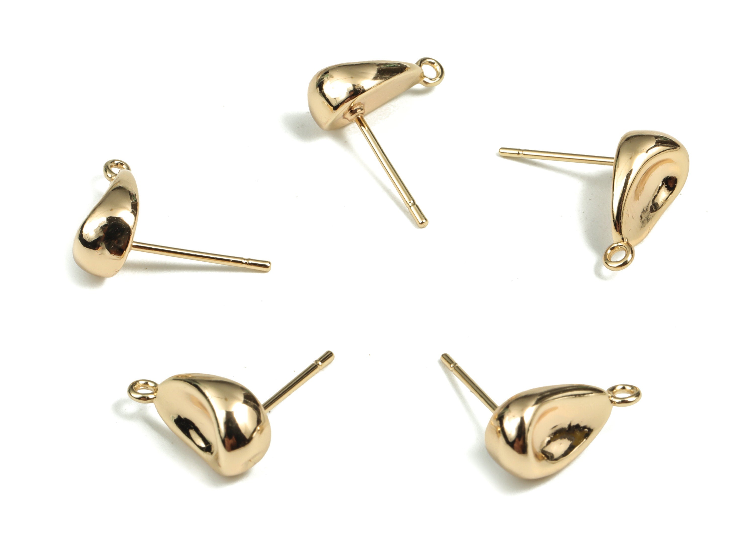 Brass Drop Earring Post - Gold Drop Earring Stud - 18K Real Gold Plated Brass - 316 Surgical Stainless Steel - 12.83x7.34x4.34mm - RGP2951 - DOMEDBAZAAR