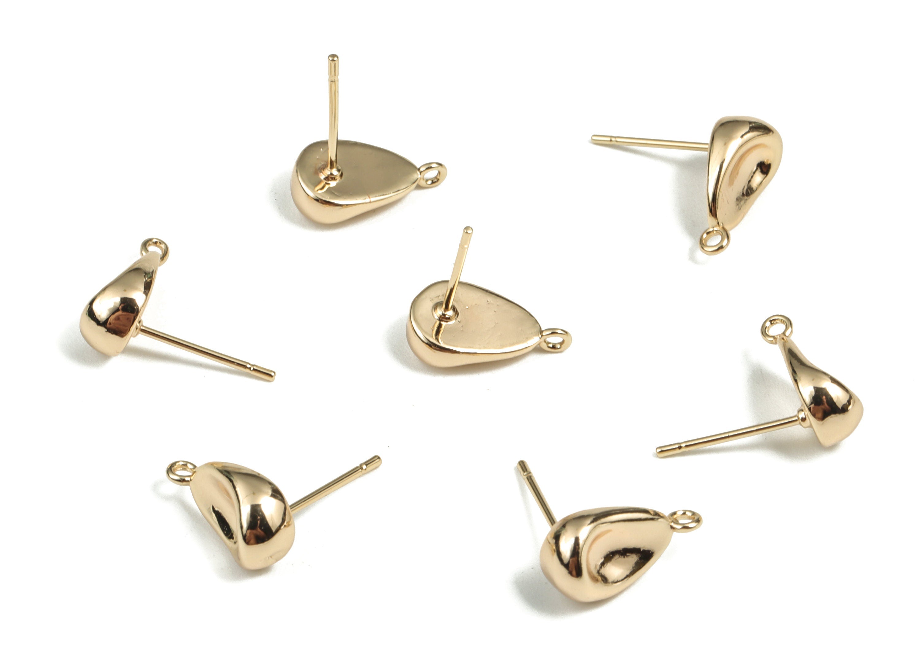 Brass Drop Earring Post - Gold Drop Earring Stud - 18K Real Gold Plated Brass - 316 Surgical Stainless Steel - 12.83x7.34x4.34mm - RGP2951 - DOMEDBAZAAR