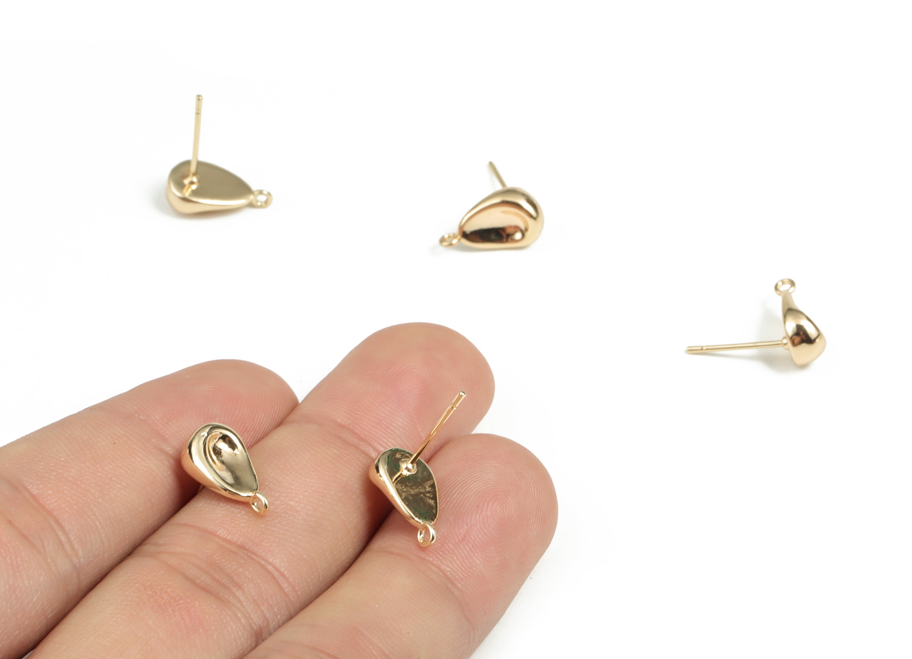 Brass Drop Earring Post - Gold Drop Earring Stud - 18K Real Gold Plated Brass - 316 Surgical Stainless Steel - 12.83x7.34x4.34mm - RGP2951 - DOMEDBAZAAR