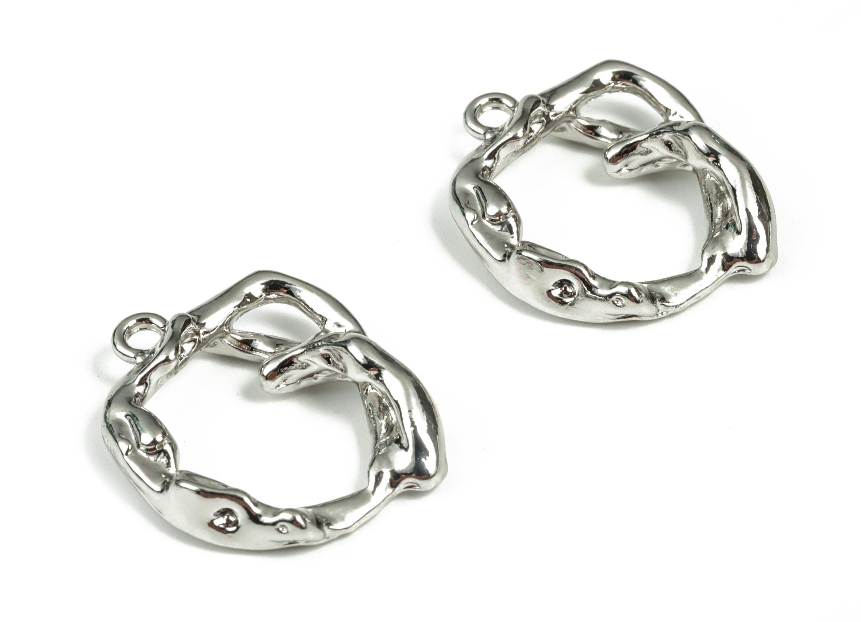 Alloy Geometry Earring Charms - Zinc Alloy Geometry Pendant - Silver Tone Plated Alloy - Jewelry Making Supplies - 23.96x19.2x5.4mm - ZZ1792 - DOMEDBAZAAR