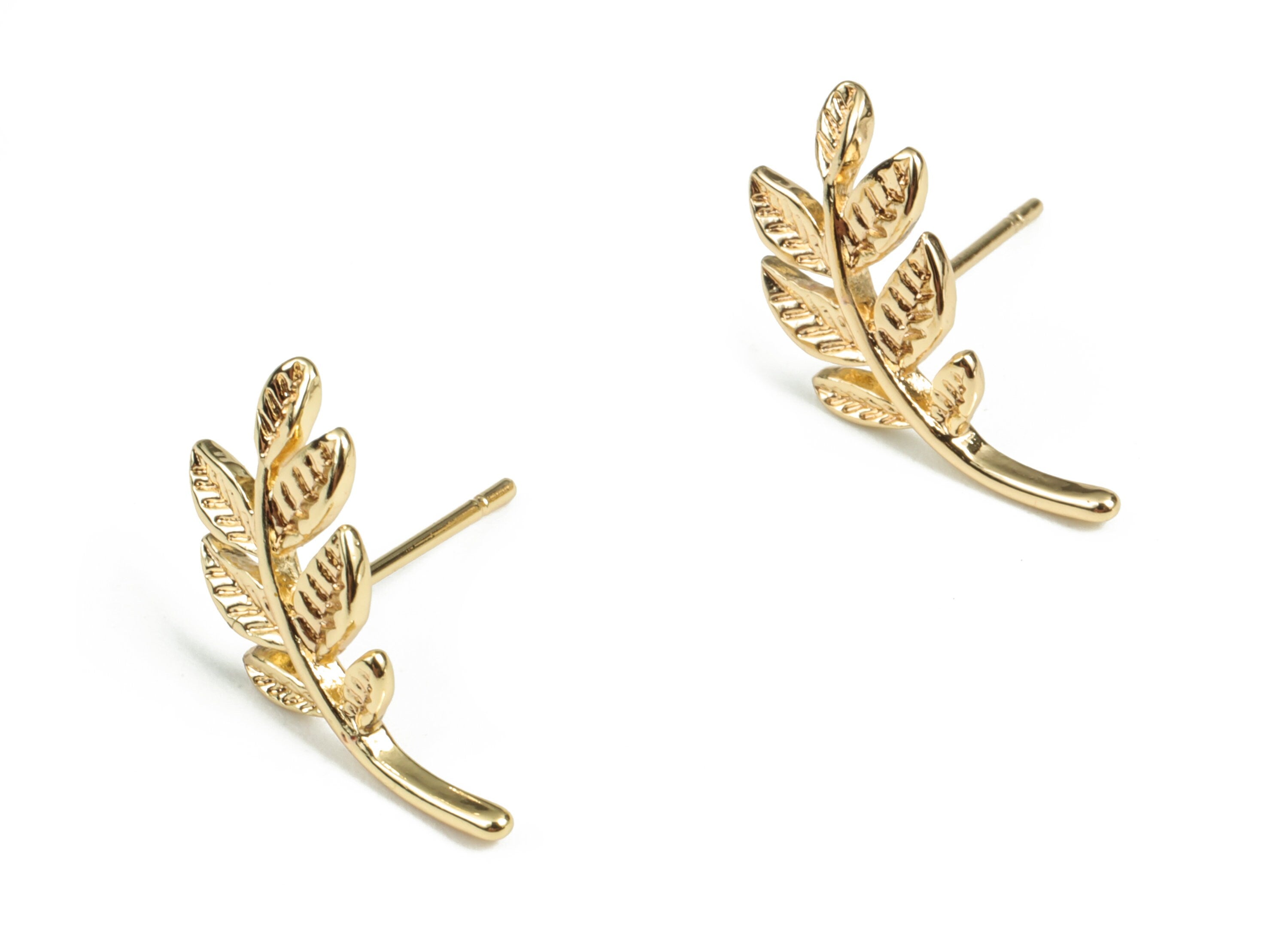 Brass Branch Earring Post - Gold Branch Earring Stud - 18K Real Gold Plated Brass - 316 Surgical Stainless Steel - 17.84x9.4x1.9mm - RGP2952 - DOMEDBAZAAR