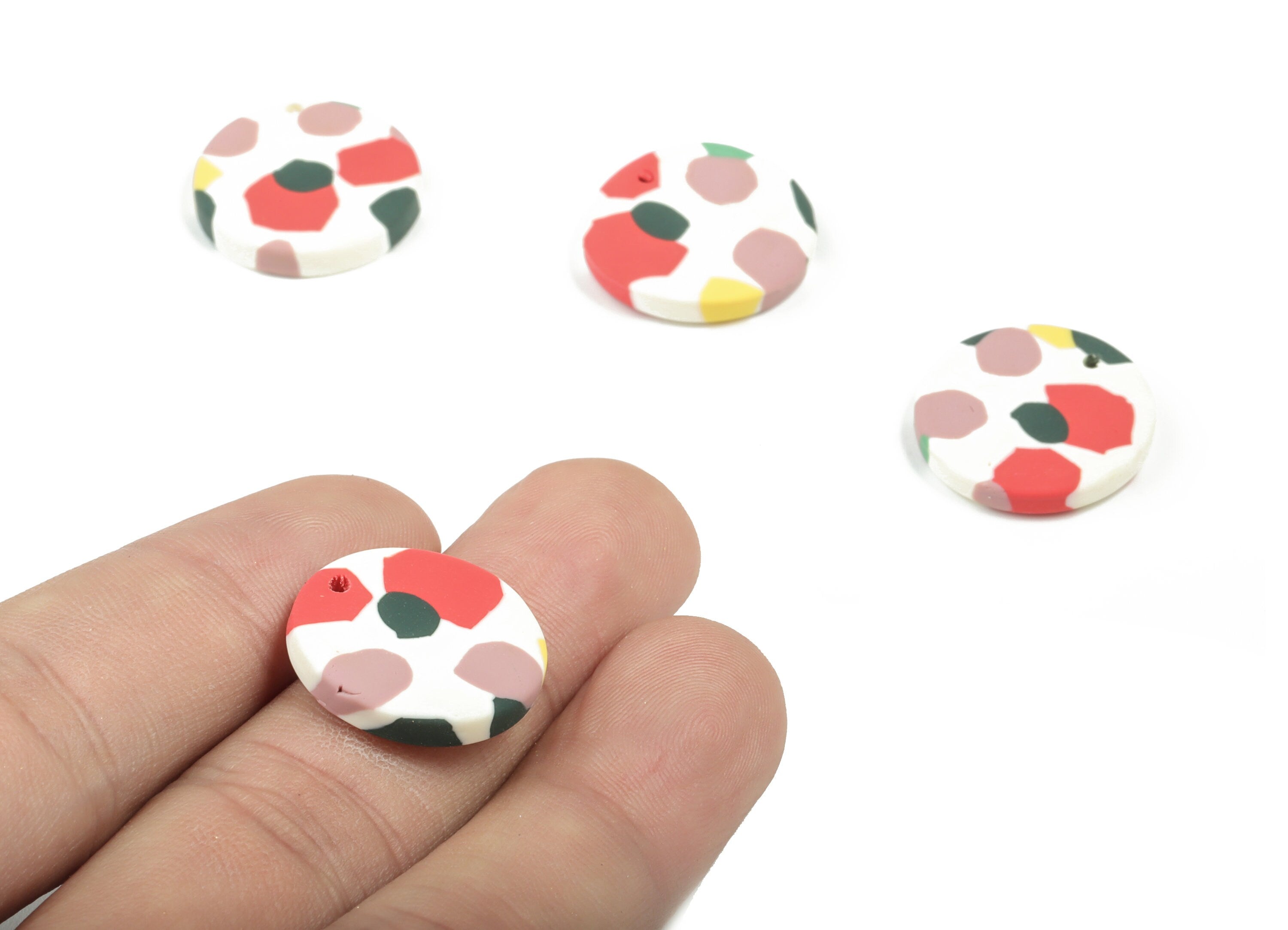 PolymerClay Round Earring Charms - PolymerClay Circle Pandant - Earring Findings - Jewelry Handmade - 19.25x18.99x3.14mm - PC2295C - DOMEDBAZAAR