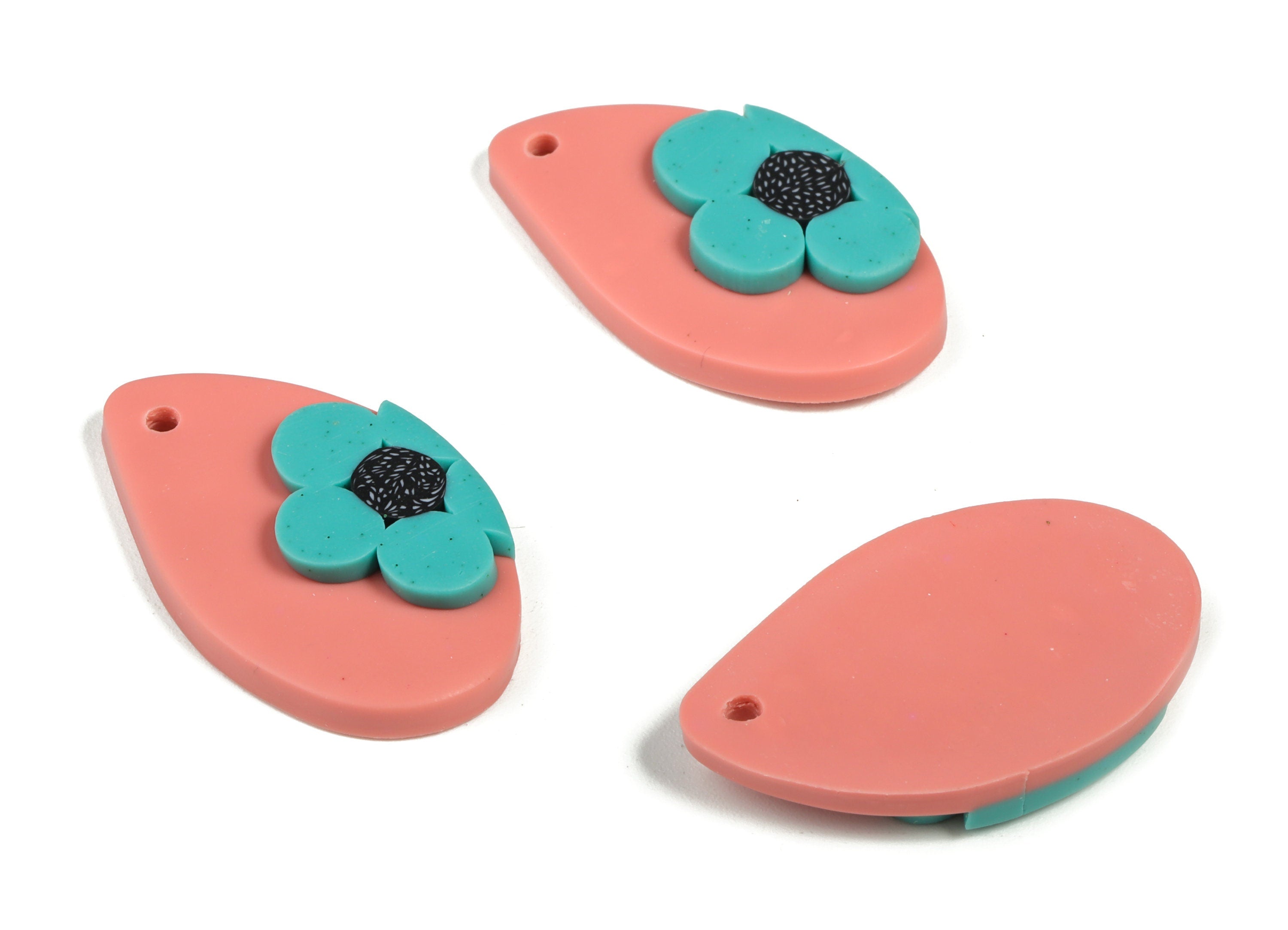 PolymerClay Drop Flower Earring Charms - PolymerClay Drop Flower Pandant - Earring Findings - Jewelry Handmade - 32.97x19.75x4.9mm - PC2272C - DOMEDBAZAAR
