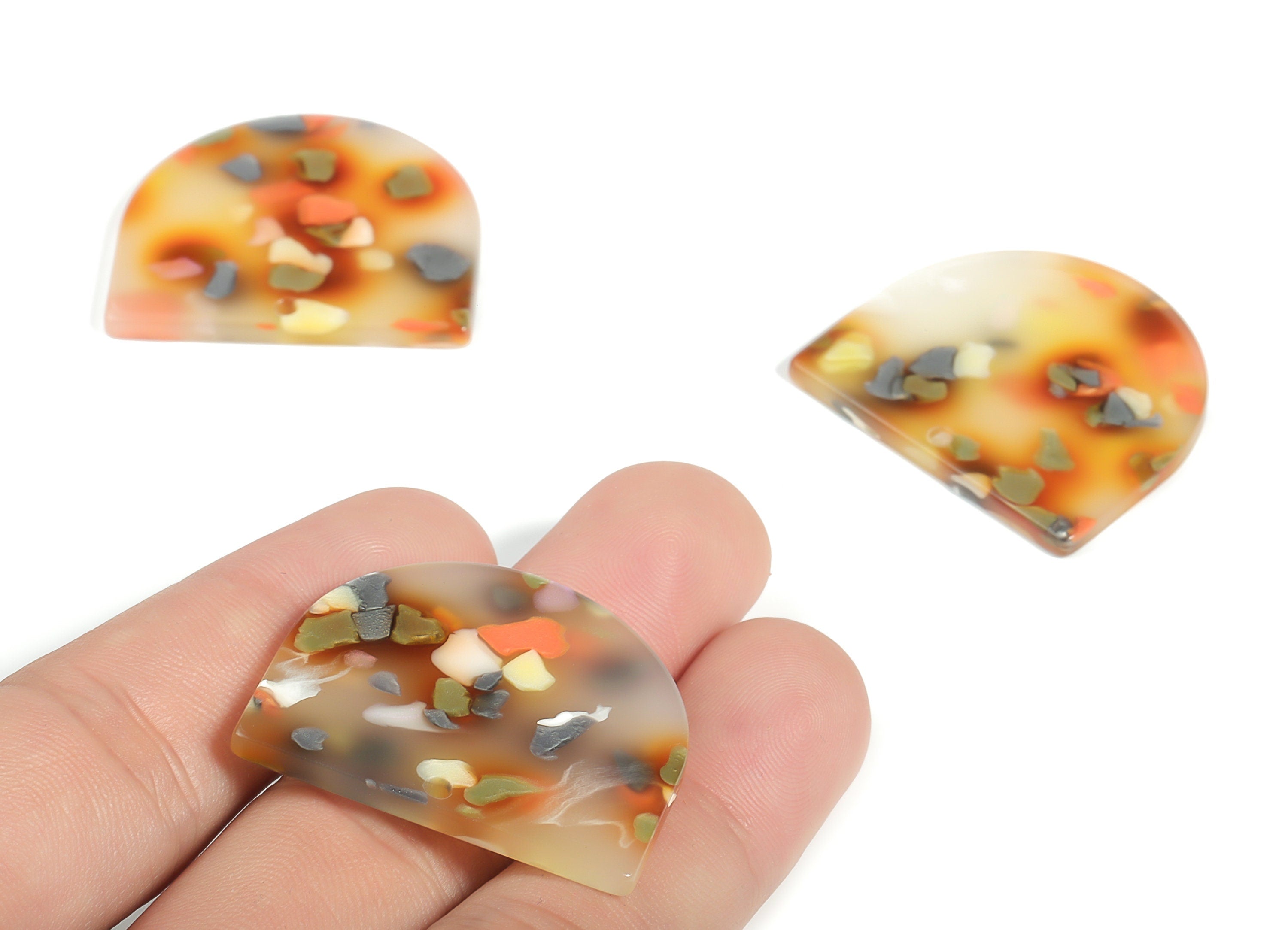 Acrylic D Earring Charms - Semi Circle Pendant - Earring Findings - Jewelry Supplies - Color Code: A607 - 33.4x29.31x2.63mm - AC1094-A607 - DOMEDBAZAAR