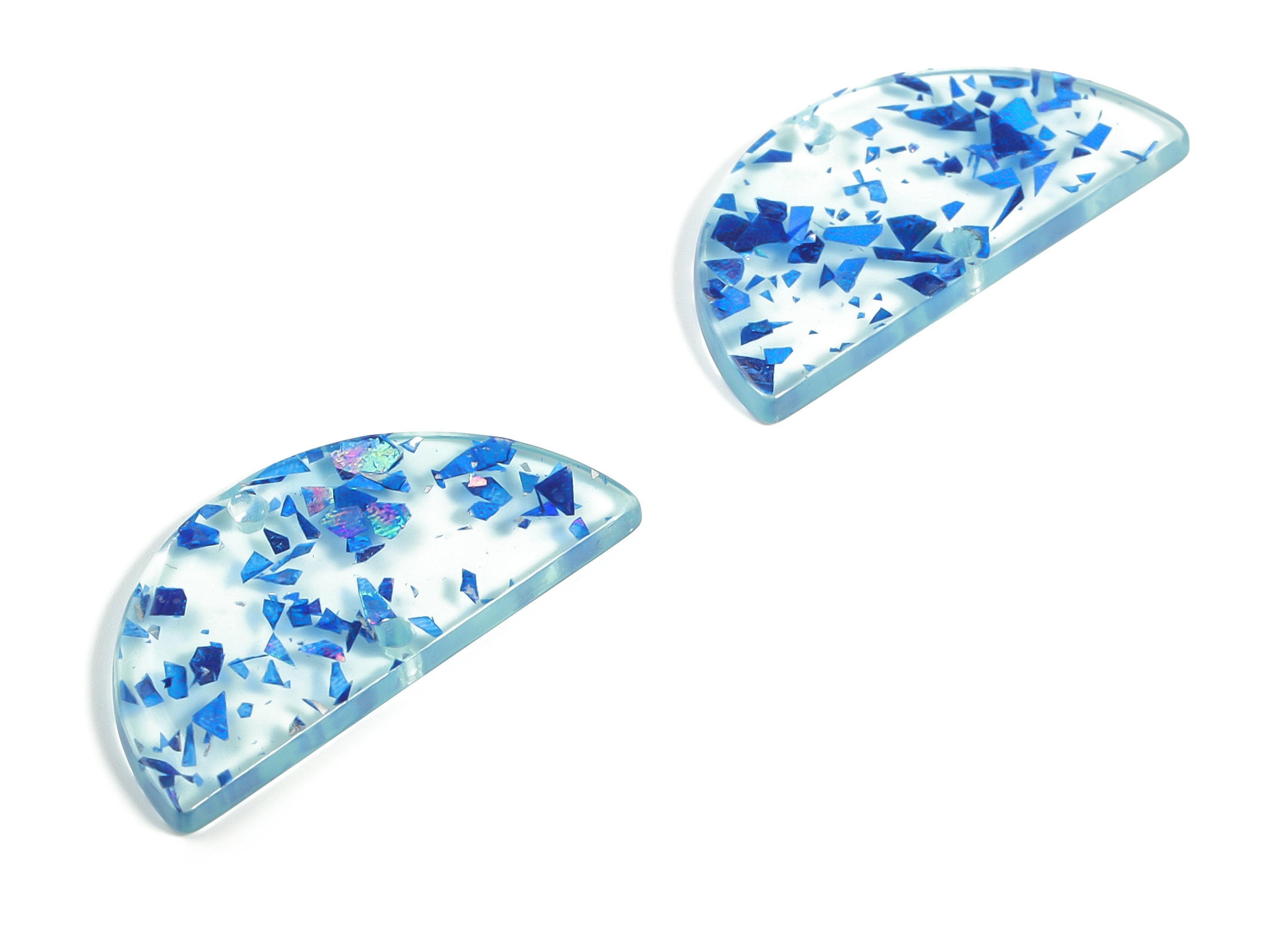 Acrylic Semicircle Earring Connectors - Acrylic Half Moon Charms - Blue Foil & Confetti - Color Code:A621 - 34x17x2.3mm - AC1218-A621 - DOMEDBAZAAR
