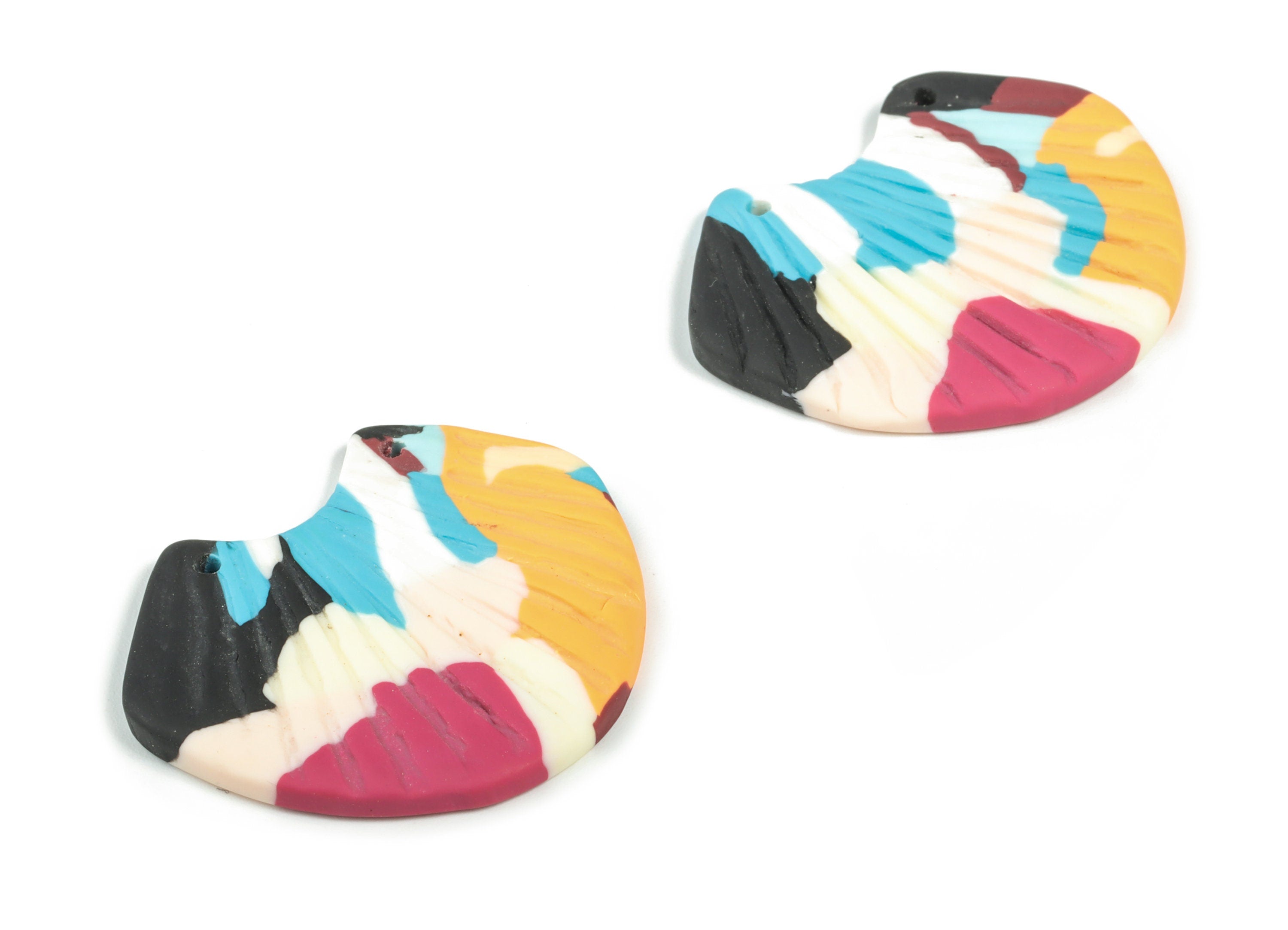 Polymer Clay Sector Earring Connector - Polymer Clay Sector Charms and Pendant - Jewellery Handmade - 36.42x30.03x2.86mm - PC2282A - DOMEDBAZAAR