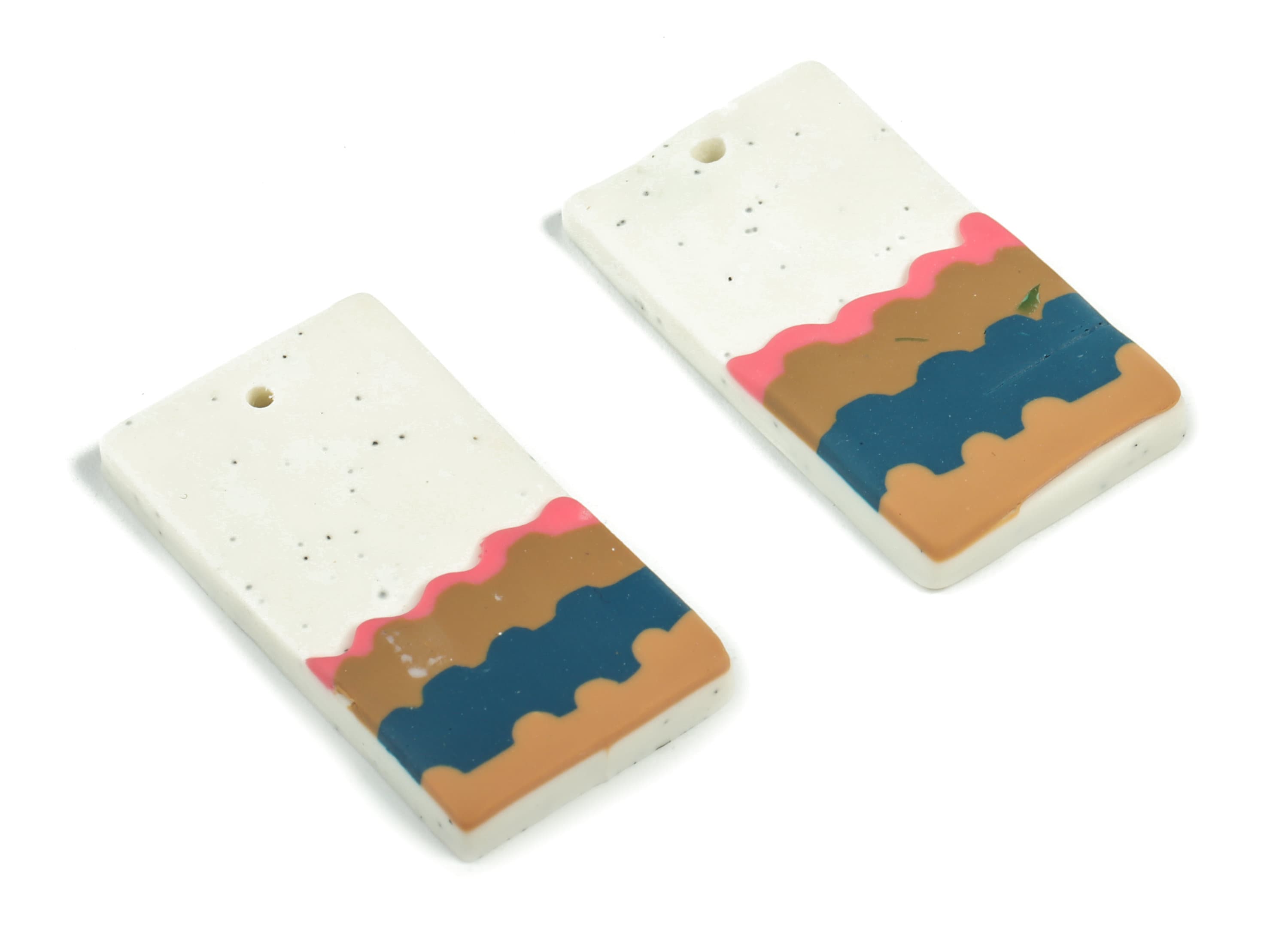 Polymer Clay Rectangle Wave Earring Charms - Polymer Clay Rectangle Pandant - Earring Findings - Jewelry Handmade - 35.4x19x4.3mm - PC2271C - DOMEDBAZAAR