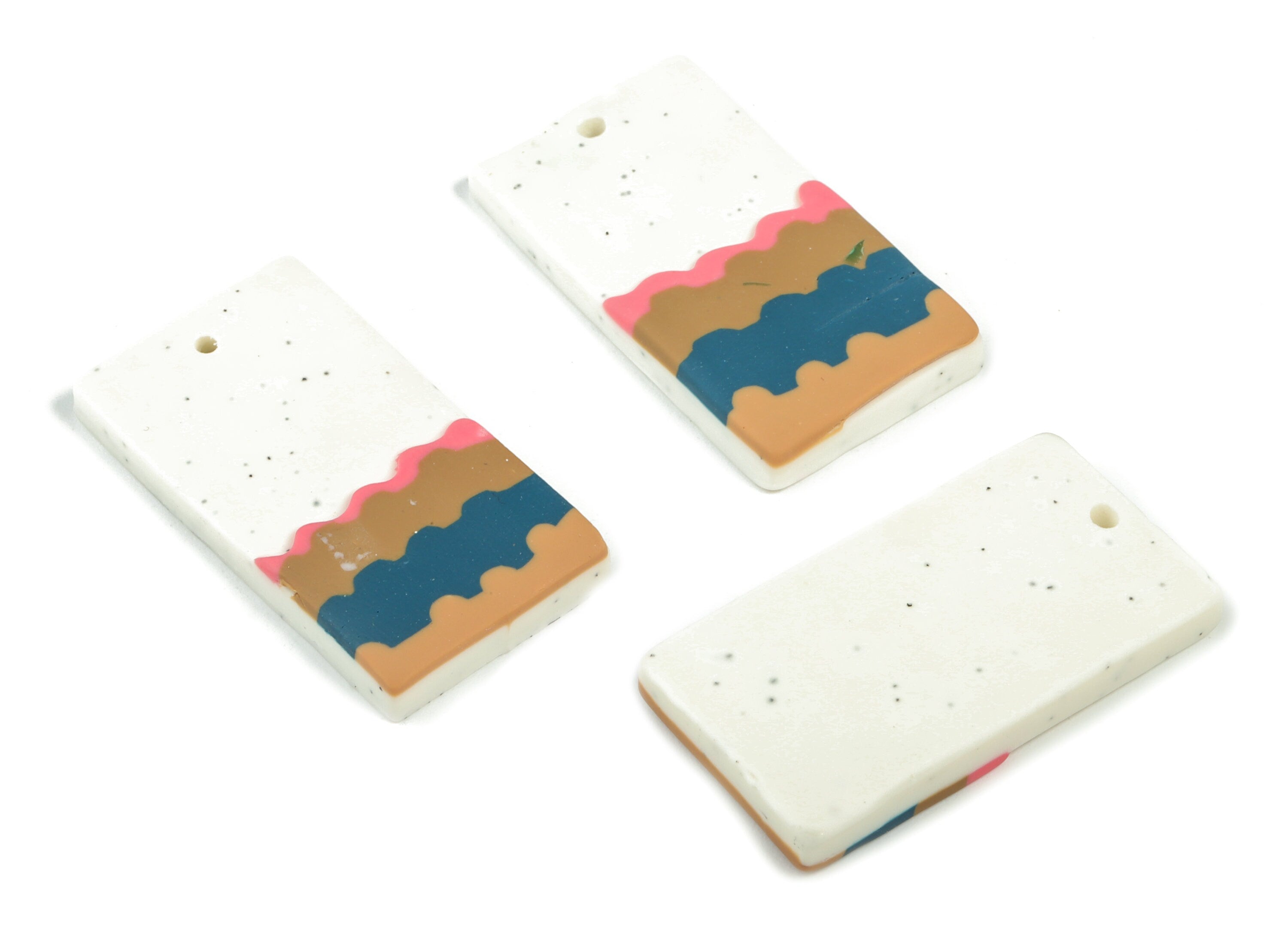 Polymer Clay Rectangle Wave Earring Charms - Polymer Clay Rectangle Pandant - Earring Findings - Jewelry Handmade - 35.4x19x4.3mm - PC2271C - DOMEDBAZAAR
