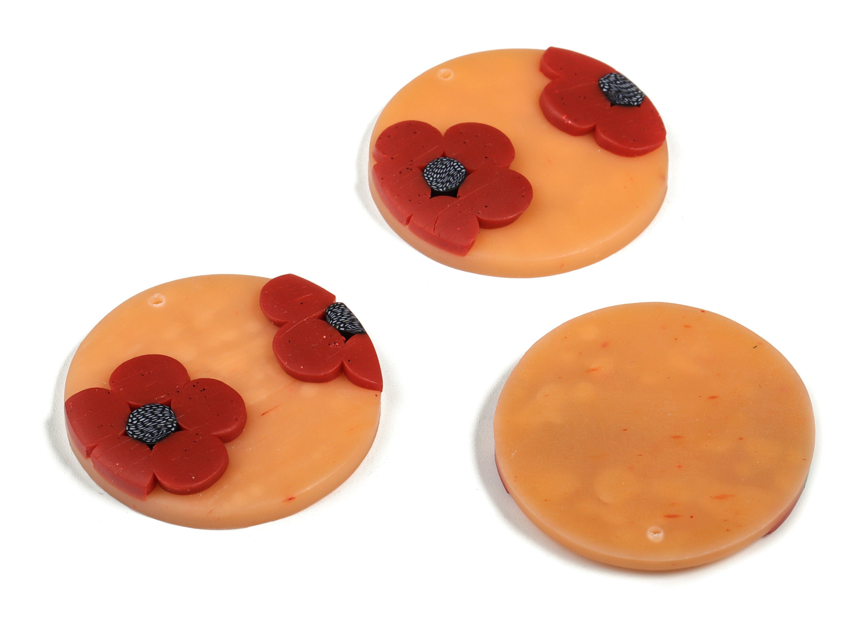 PolymerClay Round Flower Earring Charms - PolymerClay Circle Flower Pandant - Earring Findings - Jewelry Handmade - 39.8x40.5x6.5mm - PC2274 - DOMEDBAZAAR