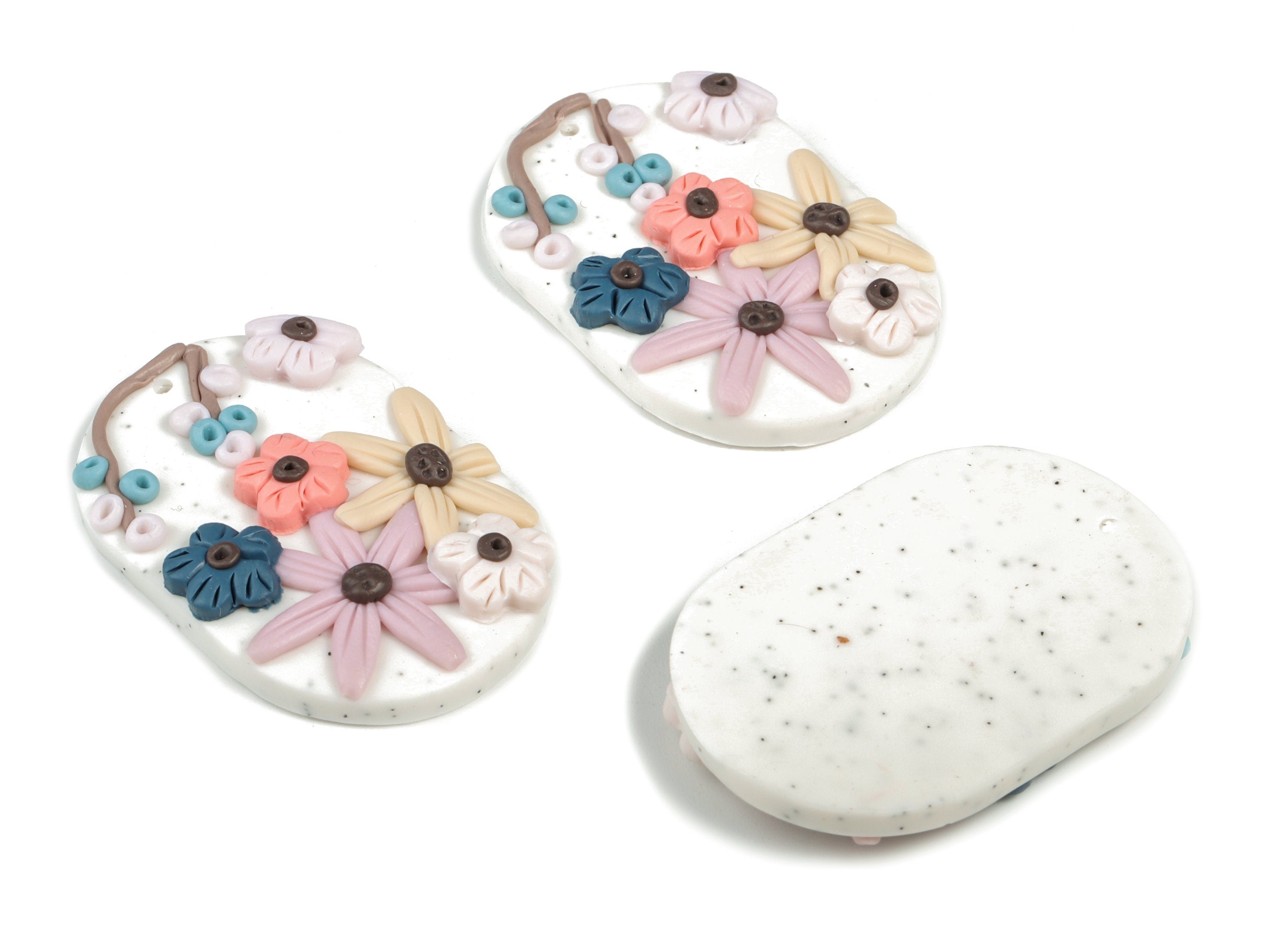 PolymerClay Oval Flower Earring Charms - PolymerClay Oval Flower Pandant - Earring Findings - Jewelry Handmade - 43.8x29.56x7.66mm - PC2302 - DOMEDBAZAAR