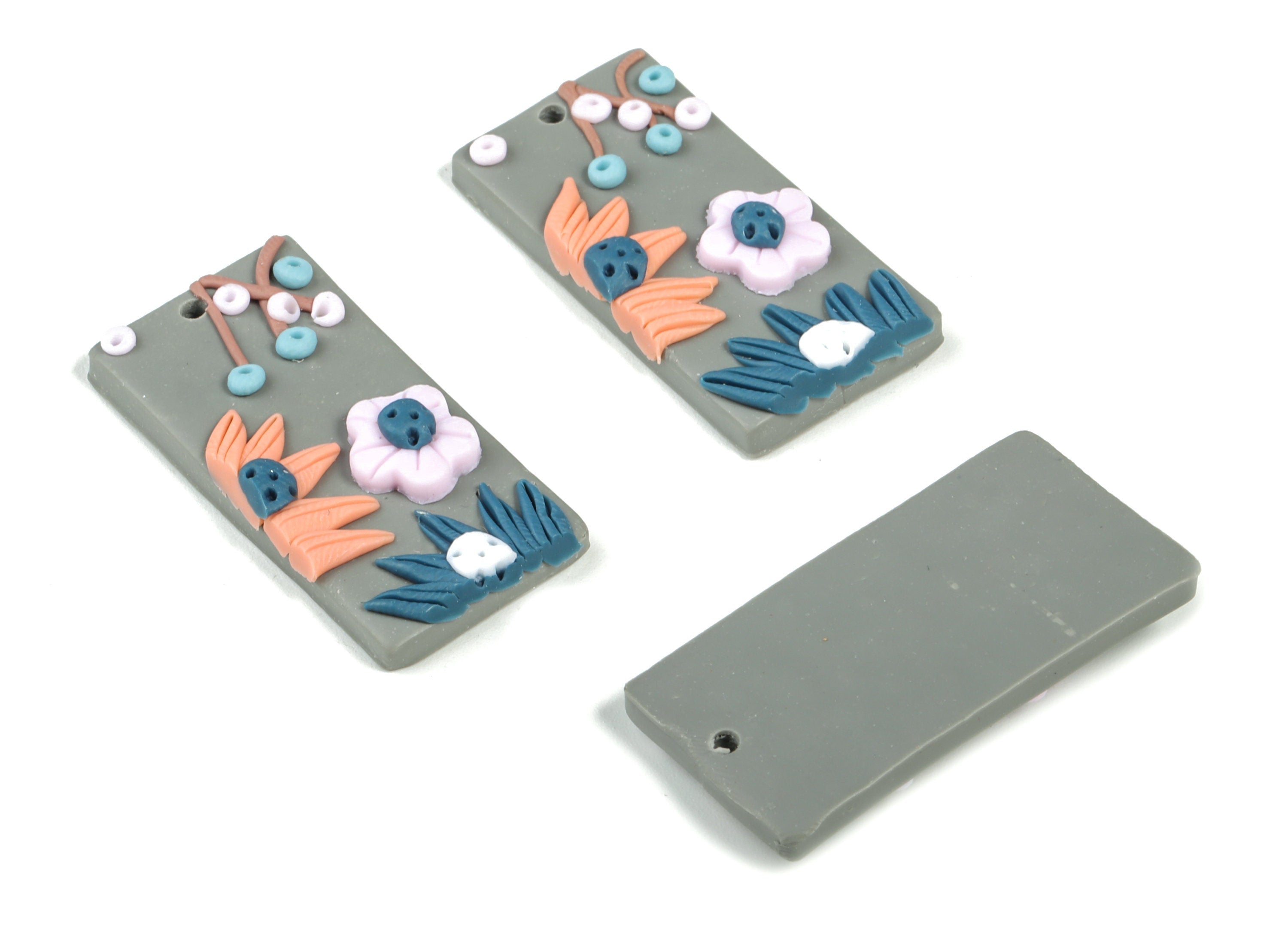PolymerClay Rectangle Flower Earring Charms - PolymerClay Rectangle Pandant - Earring Findings - Jewelry Handmade - 36.89x19x6.5mm - PC2271A - DOMEDBAZAAR