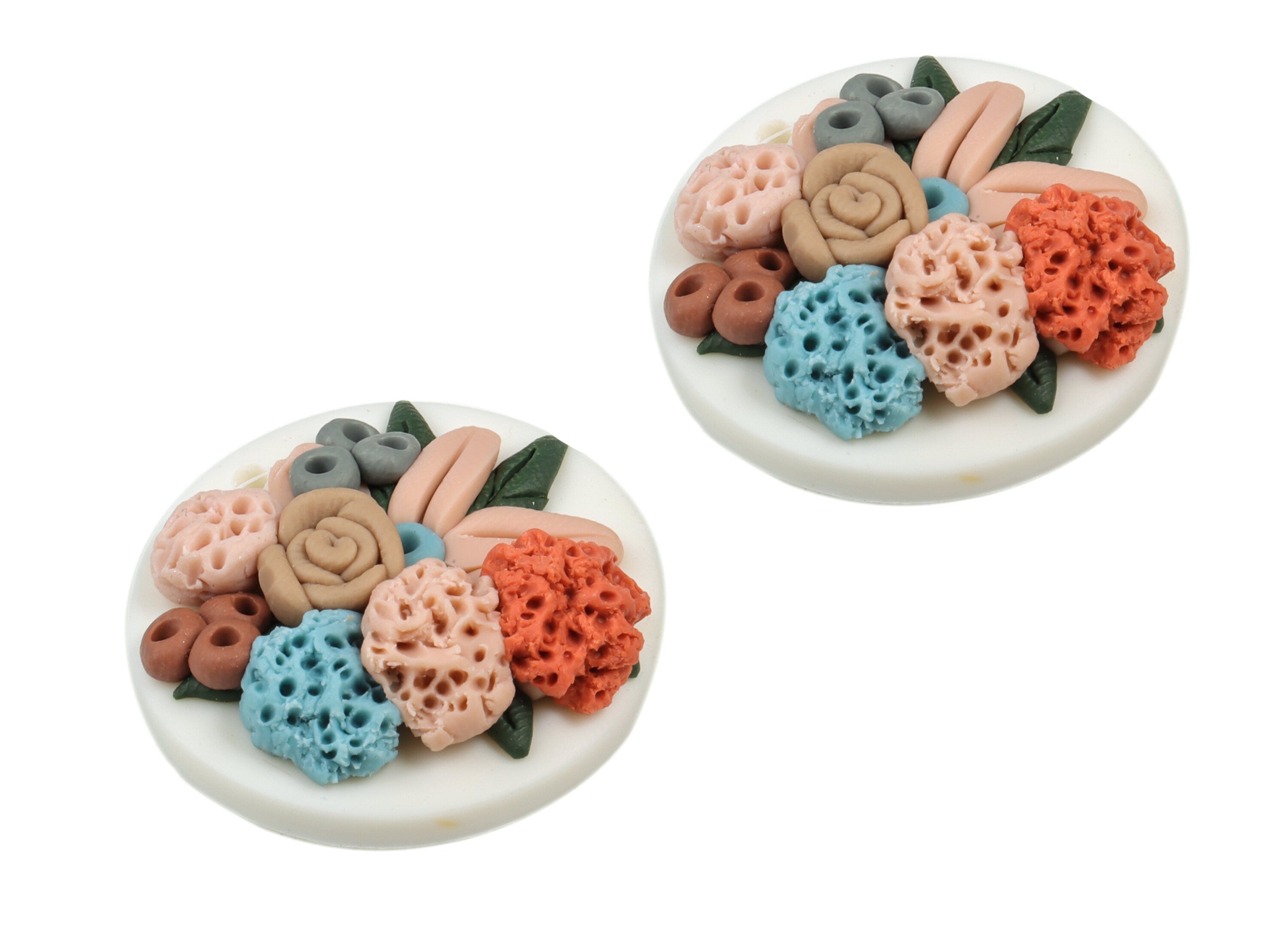 PolymerClay Round Flower Earring Charms - PolymerClay Circle Flower Pandant - Earring Findings - Jewelry Handmade - 30.63x29.9x10mm - PC2271 - DOMEDBAZAAR