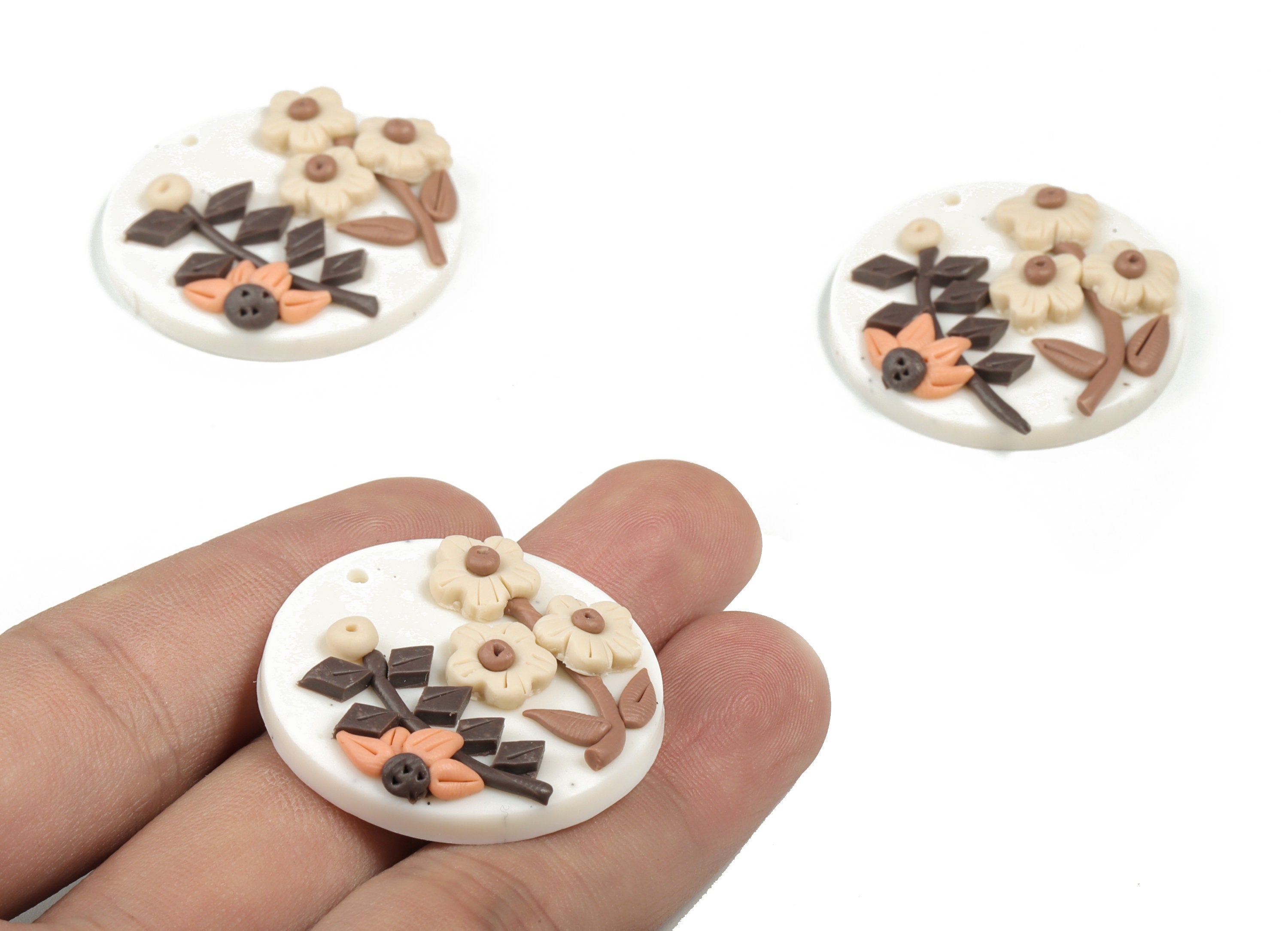 PolymerClay Round Flower Earring Charms - PolymerClay Circle Flower Pandant - Earring Findings - Jewelry Handmade - 33.15x32.8x7mm - PC2270B - DOMEDBAZAAR