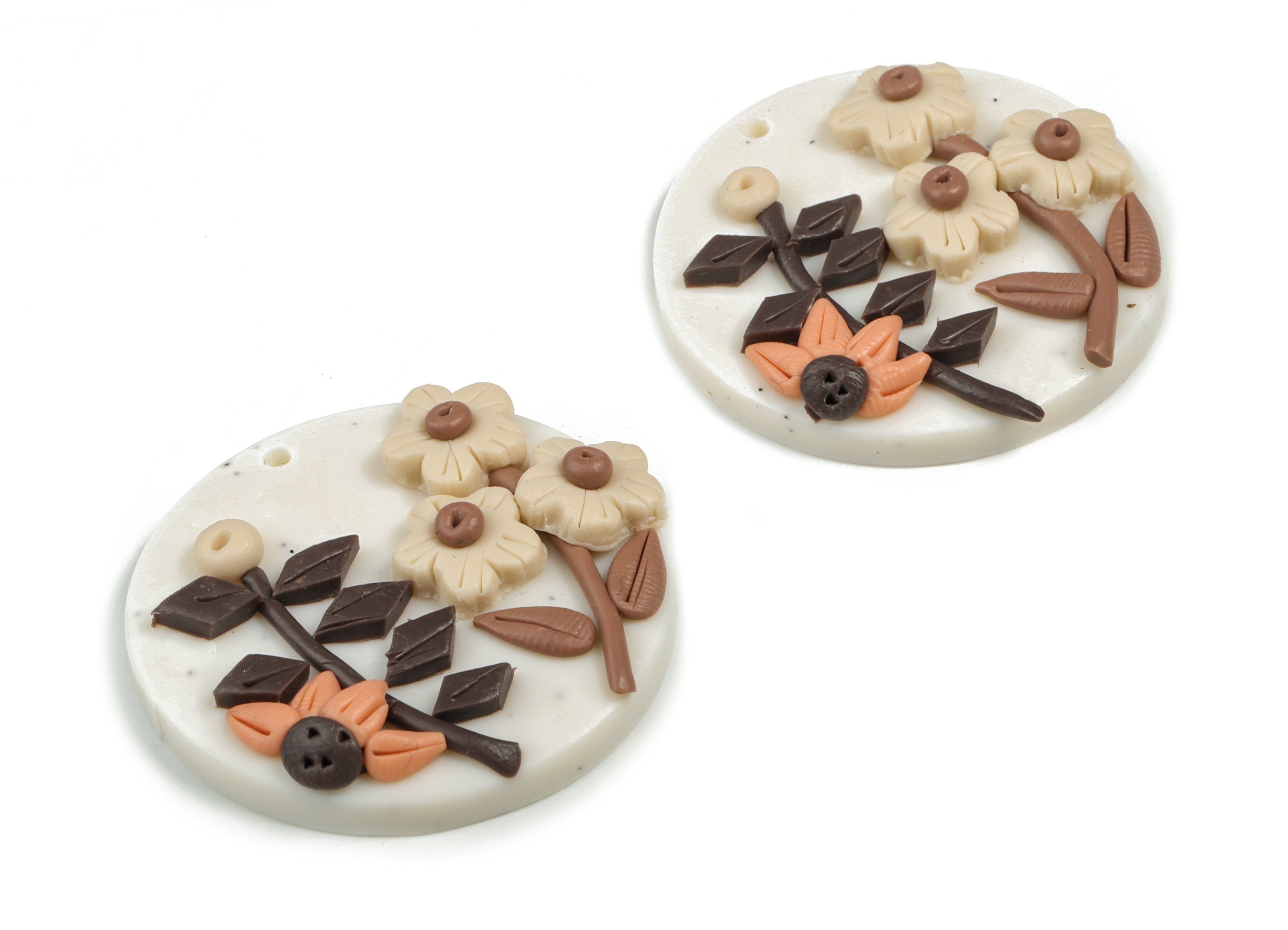 PolymerClay Round Flower Earring Charms - PolymerClay Circle Flower Pandant - Earring Findings - Jewelry Handmade - 33.15x32.8x7mm - PC2270B - DOMEDBAZAAR