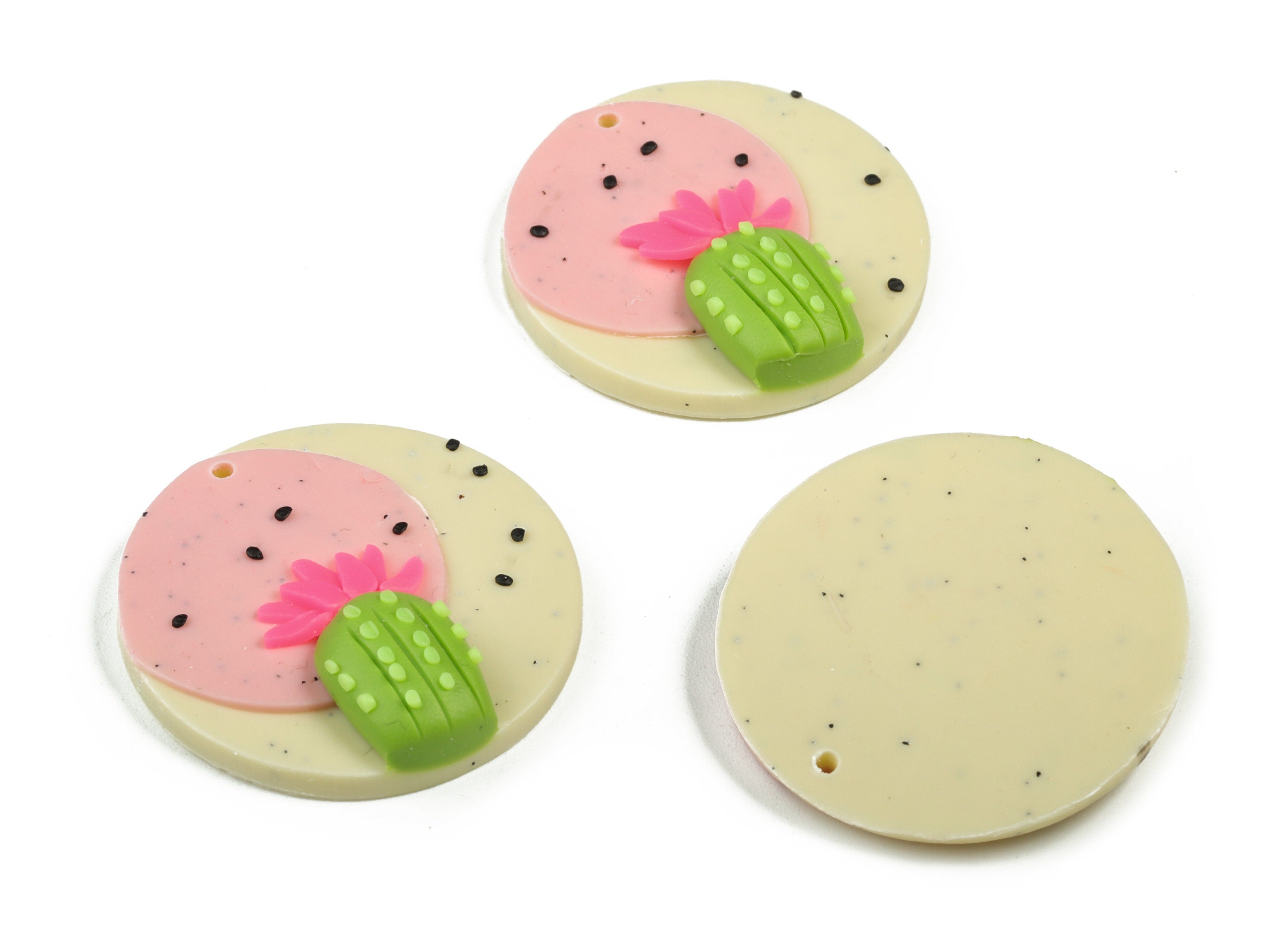 PolymerClay Round Cactus Earring Charms - PolymerClay Circle Cactus Pandant - Earring Findings - Jewelry Handmade - 34x33x8mm - PC2270A - DOMEDBAZAAR