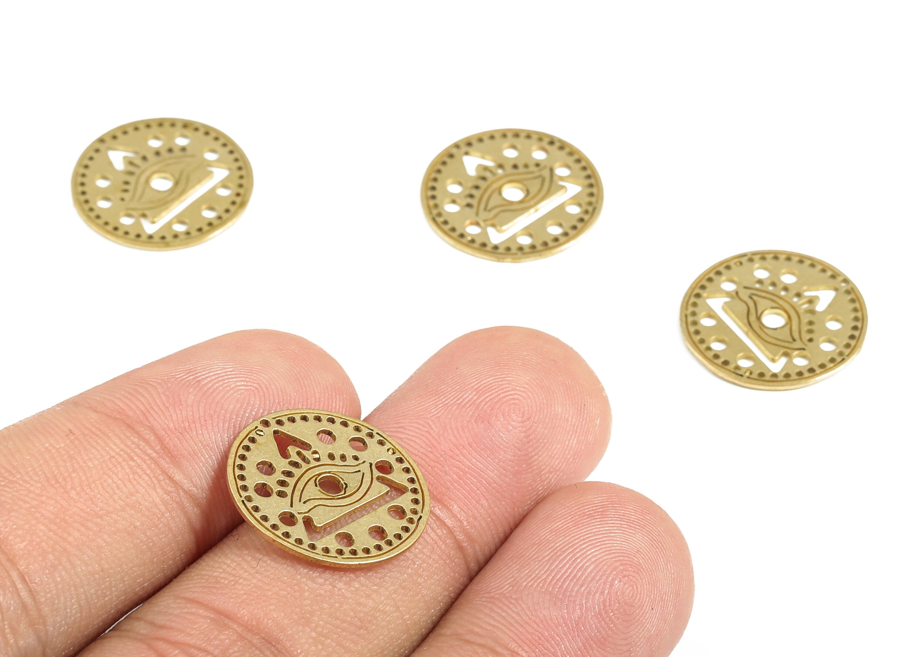 Brass Round Eye Earring Charms - Raw Brass Circle Heart Pendant - Earrings Finding - Jewelry Making Supplies - 16.85x16.85x0.57mm - PP4051 - DOMEDBAZAAR