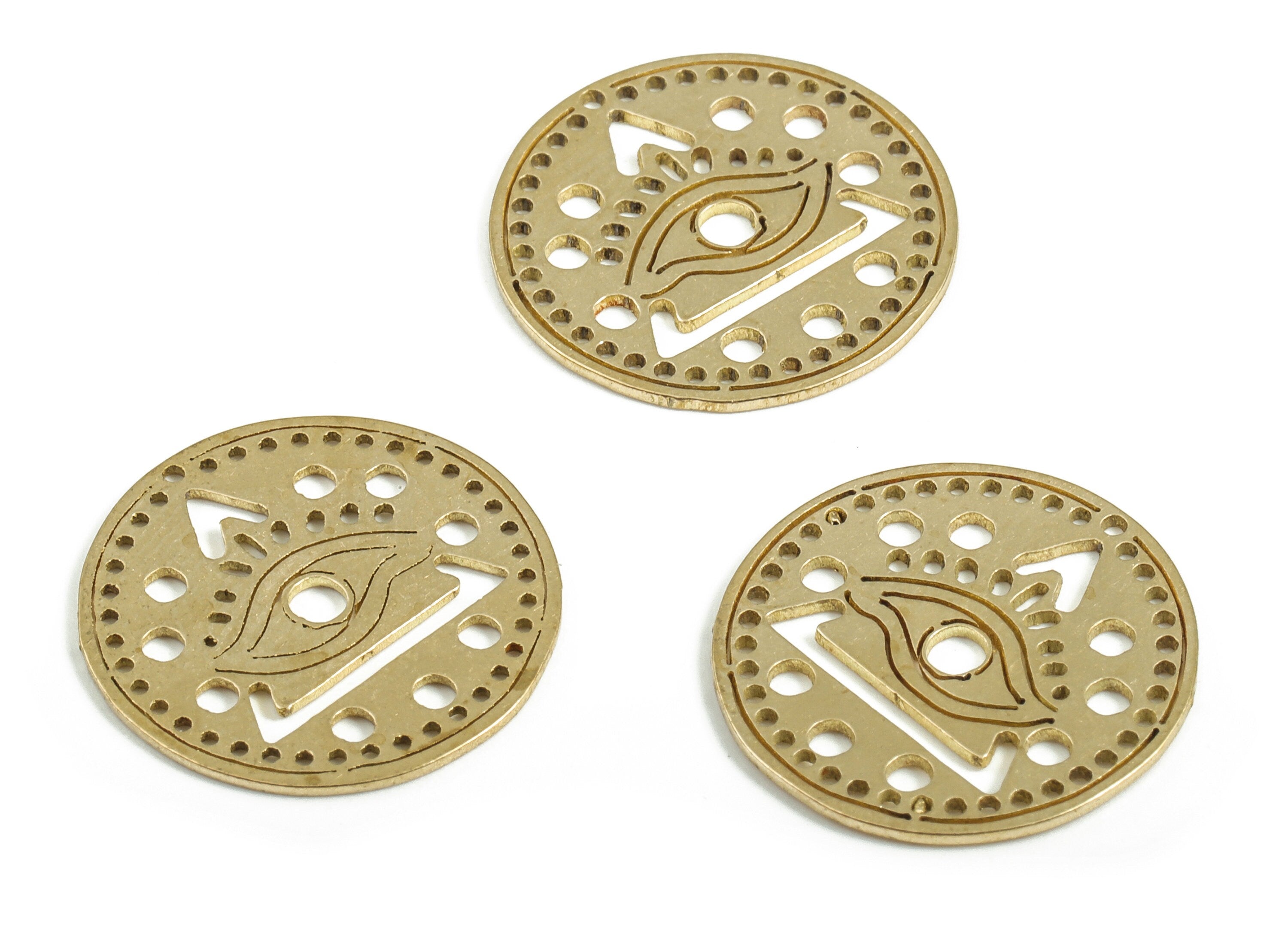 Brass Round Eye Earring Charms - Raw Brass Circle Heart Pendant - Earrings Finding - Jewelry Making Supplies - 16.85x16.85x0.57mm - PP4051 - DOMEDBAZAAR