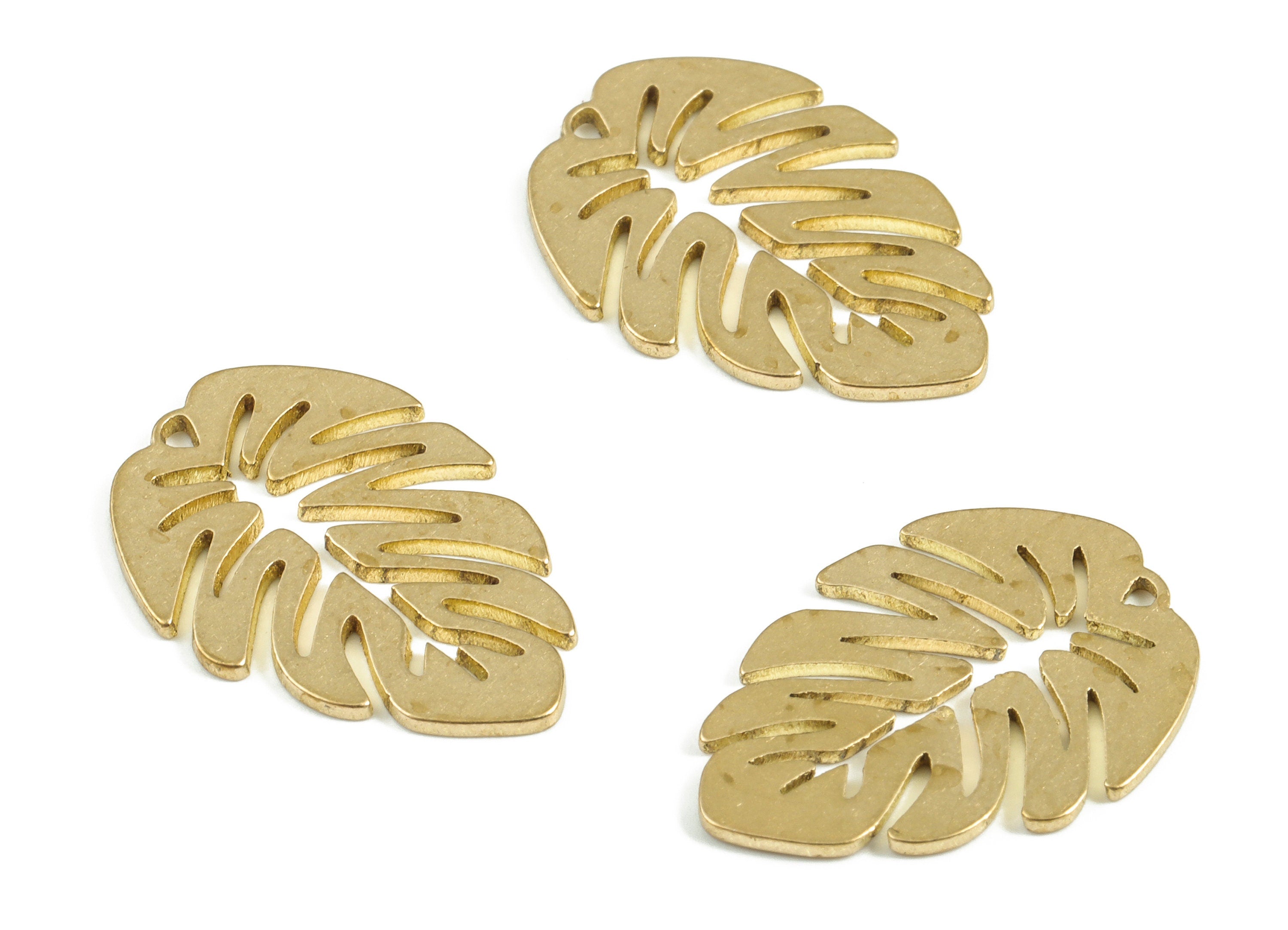 Brass Monstera Earring Charms - Raw Brass Hollow Leaf Pendant - Earring Findings - Jewelry Making Supplies - 19.5x13.53x0.8mm - PP4003 - DOMEDBAZAAR