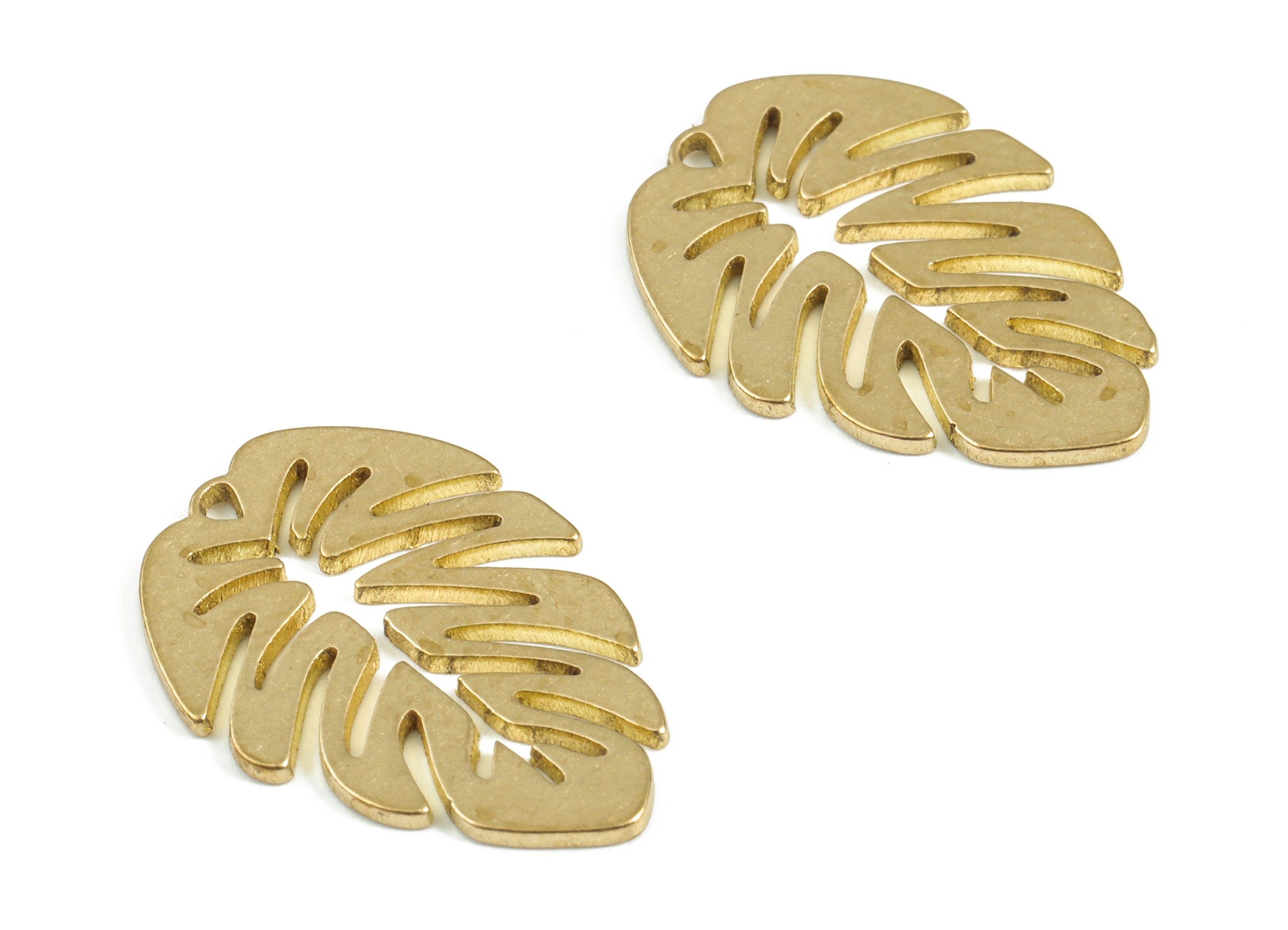 Brass Monstera Earring Charms - Raw Brass Hollow Leaf Pendant - Earring Findings - Jewelry Making Supplies - 19.5x13.53x0.8mm - PP4003 - DOMEDBAZAAR