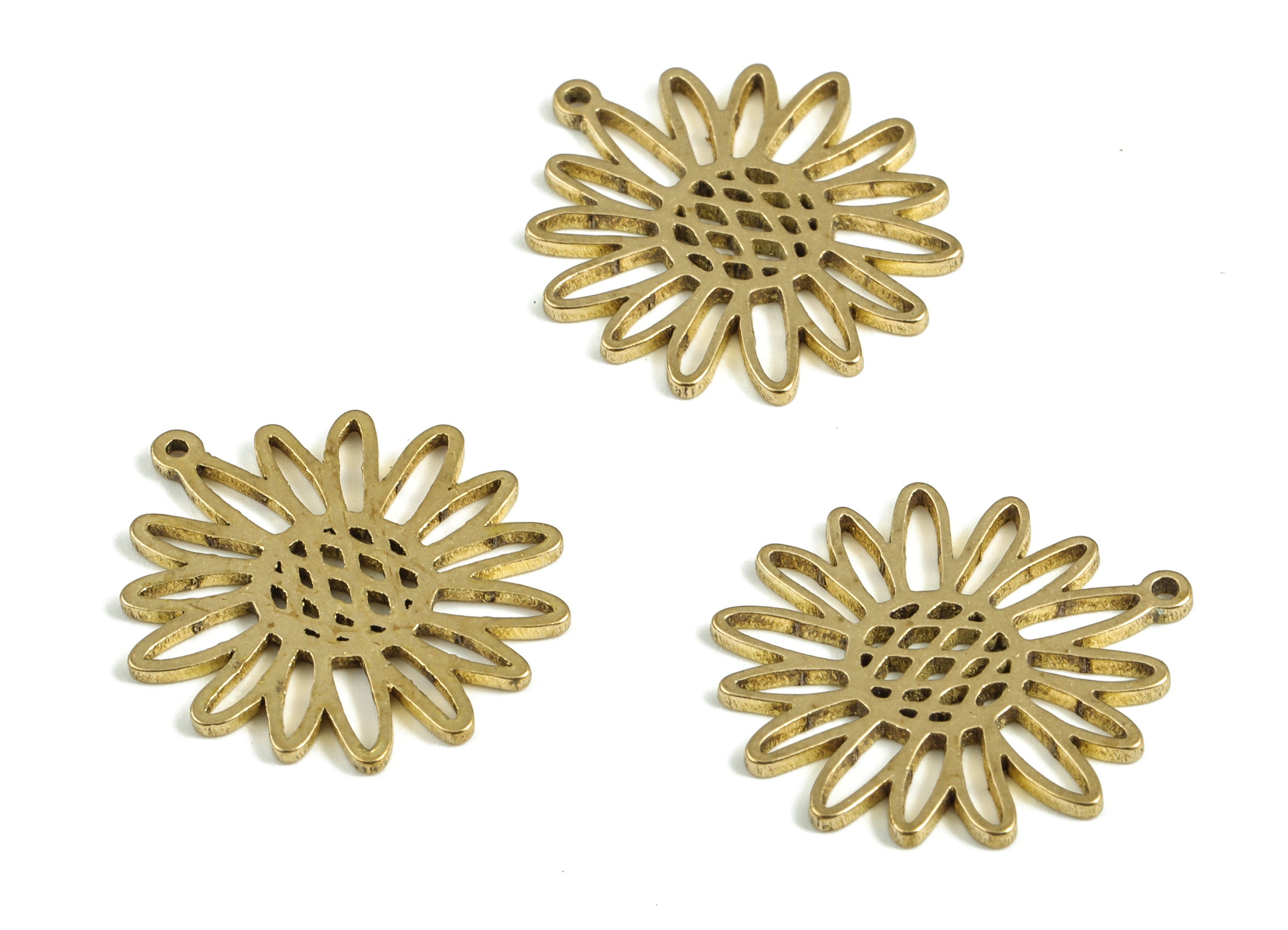 Brass Sunflower Charms - Raw Brass Sunflower Pendant - Sunflower Earring Charm - DIY Jewelry Making Supplies - 16.97x15.23x0.82mm - PP4006 - DOMEDBAZAAR